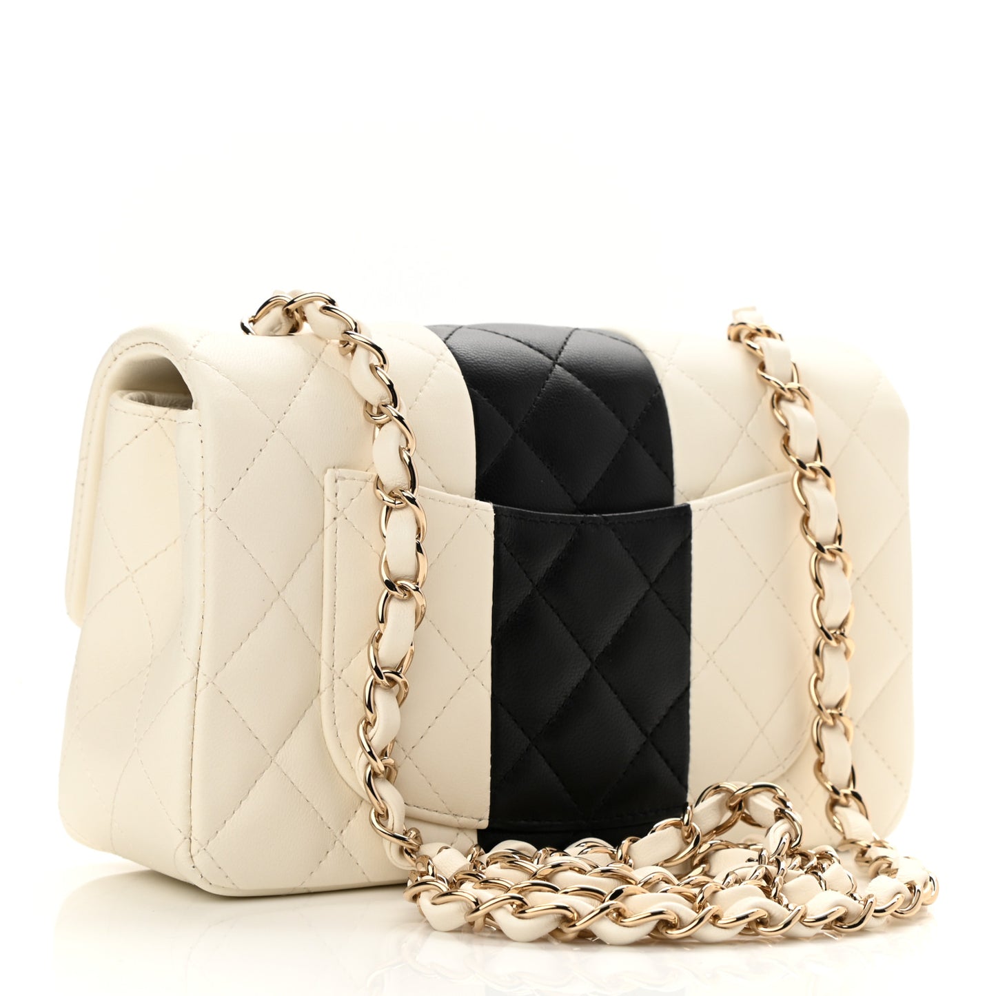 Lambskin Quilted Mini Rectangular Flap White Black