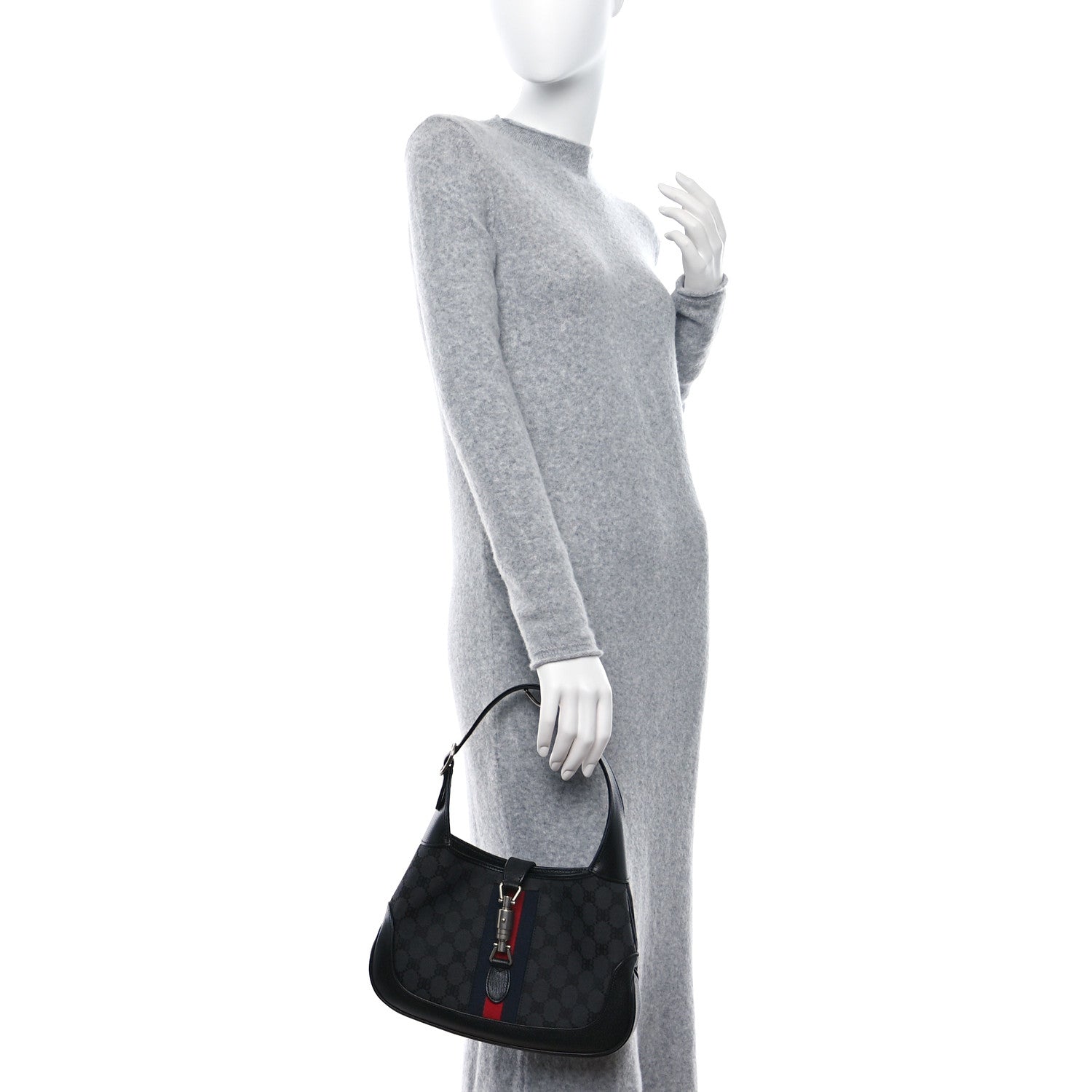 Gucci X BALENCIAGA BB Monogram Calfskin Web Small Jackie 1961 Hobo Black 2 of 10