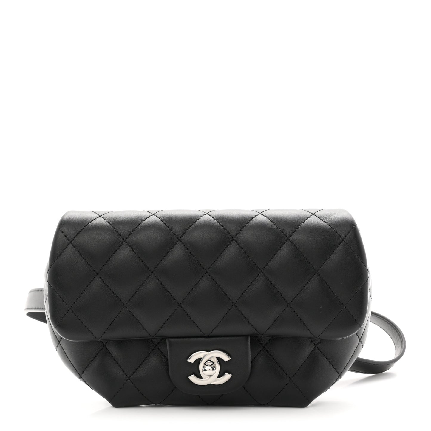 Calfskin Quilted CC Uniform Flap Belt Bag Black