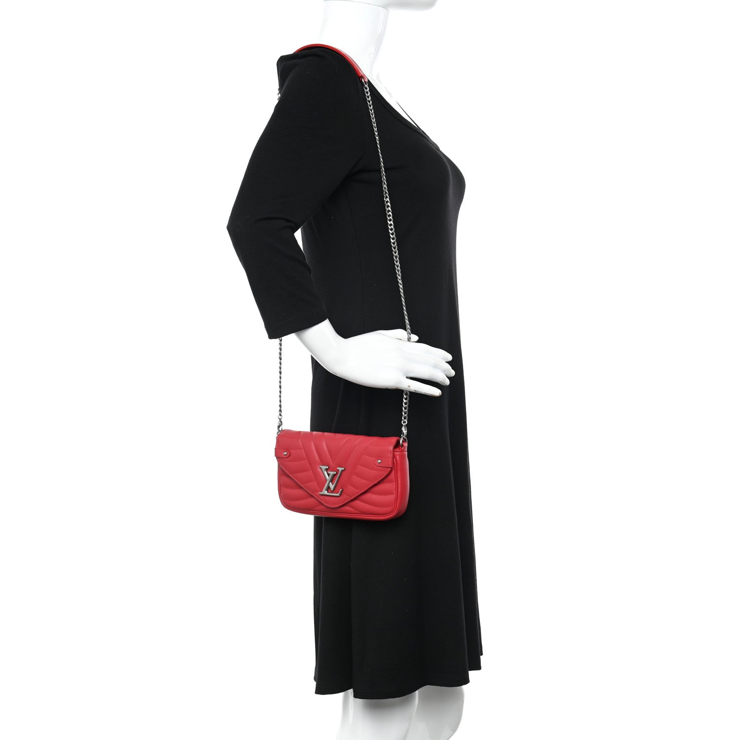 Louis Vuitton Calfskin New Wave Chain Pochette Scarlet 2 of 11