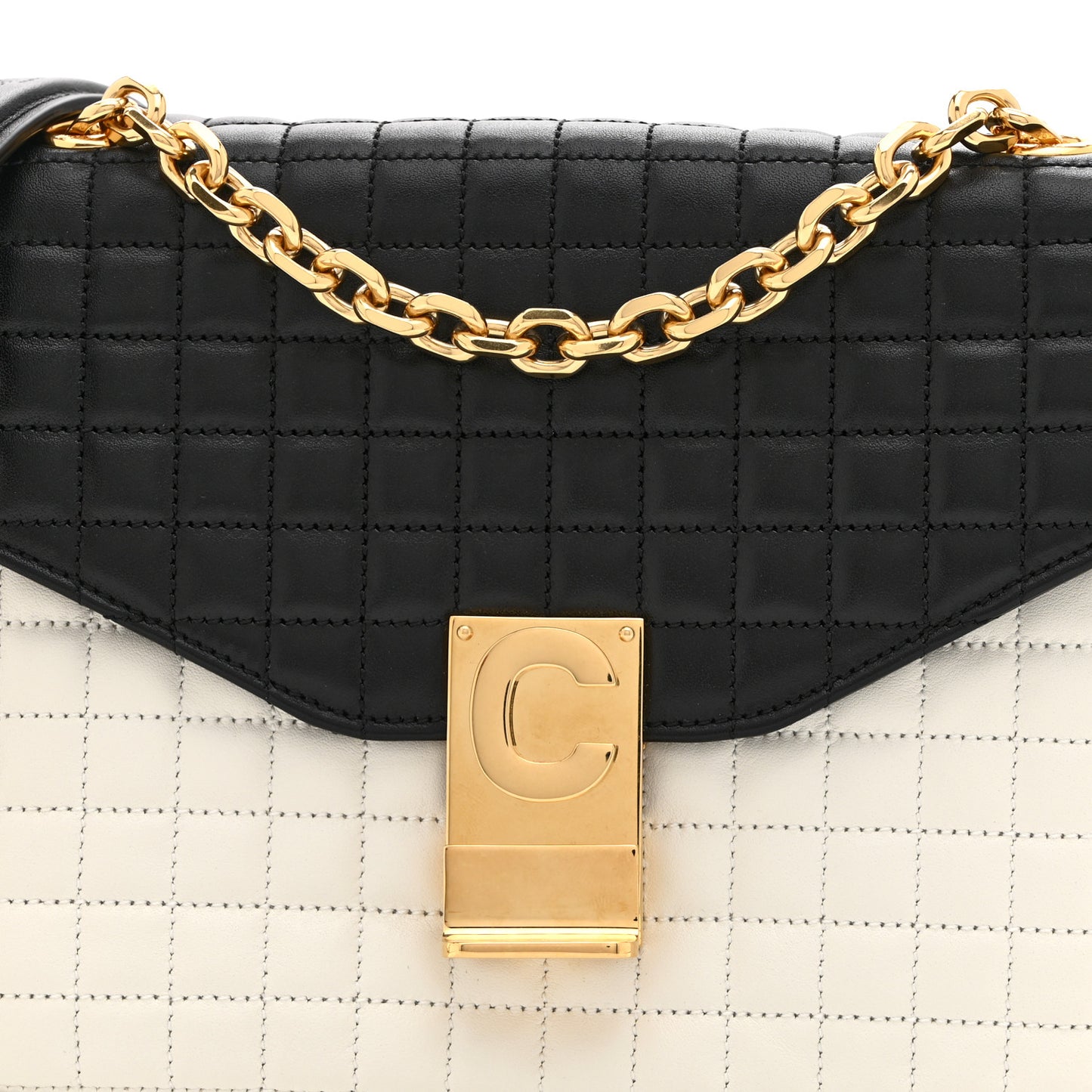 Calfskin Quilted Medium C Bag Black White