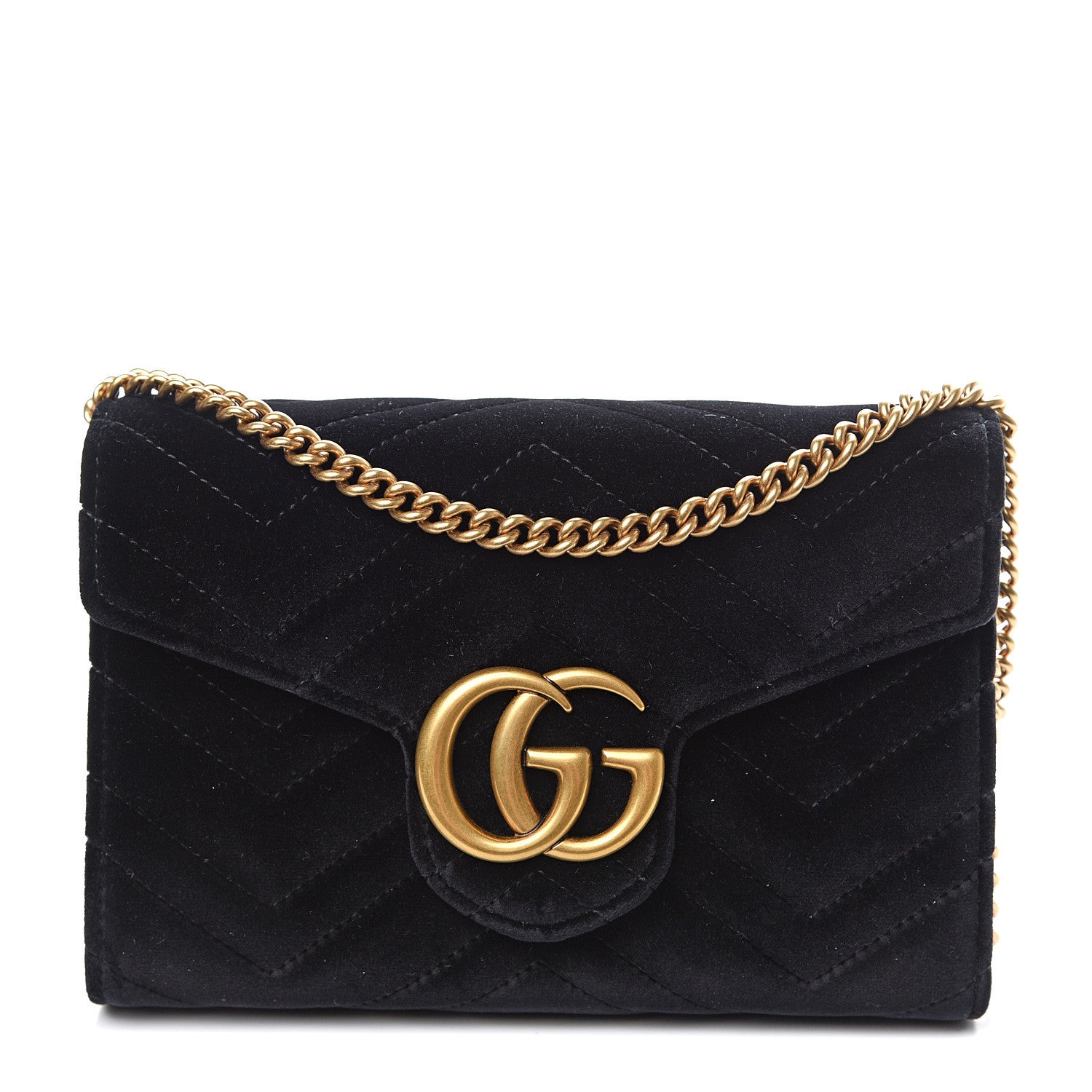 Gucci Velvet Matelasse GG Marmont Chain Wallet Black 1 of 11