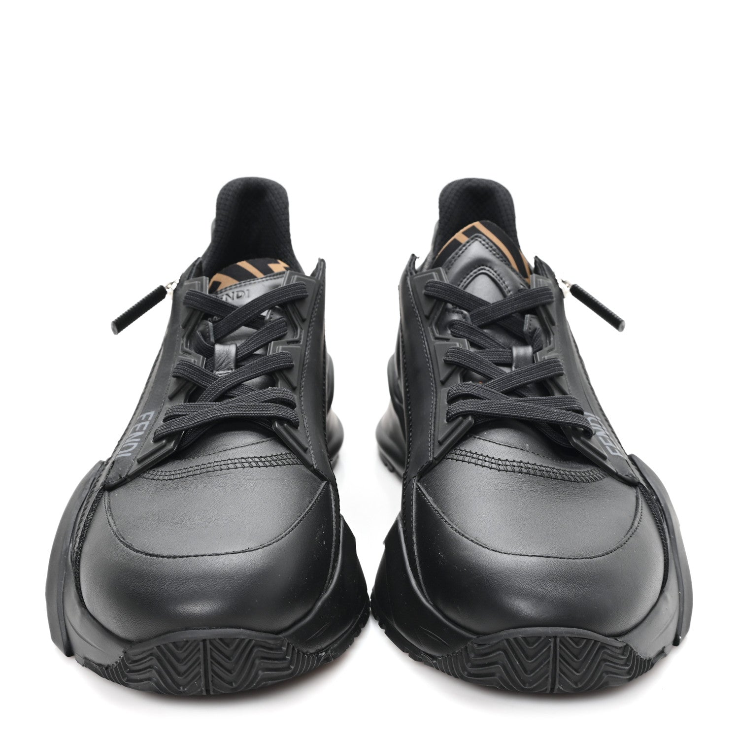 Fendi Calfskin Nylon Lycra Mens Fendi Flow Low Top Sneakers 11 Black Grigio Tabacco 3 of 9