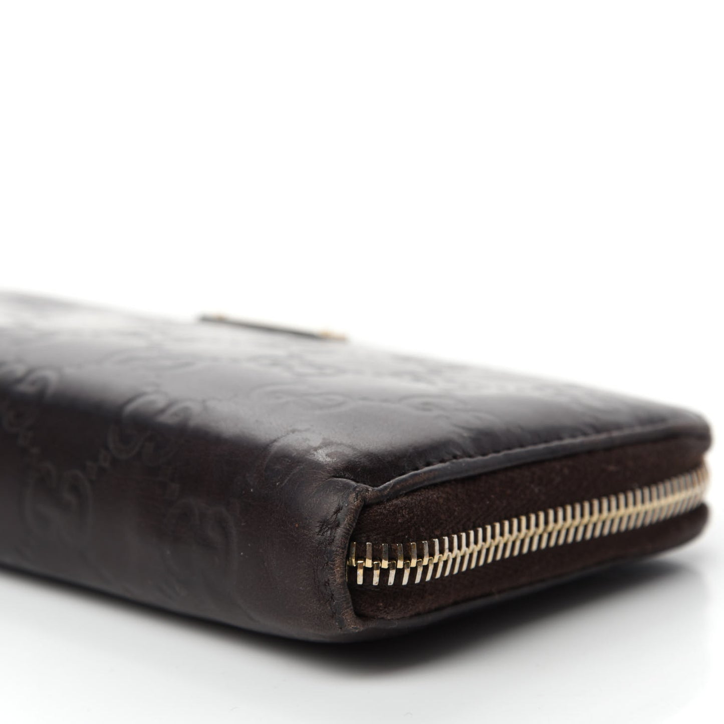 Guccissima Margaux Calfskin Metal Bar Zip Around Wallet Chocolate