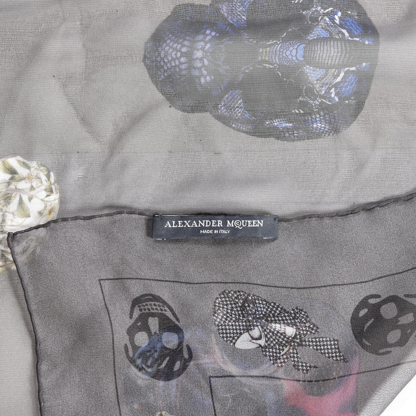 Silk Chiffon Skull Scarf Prints Black Grey