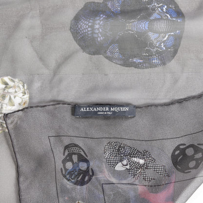 Alexander McQueen Silk Chiffon Skull Scarf Prints Black Grey 3 of 4
