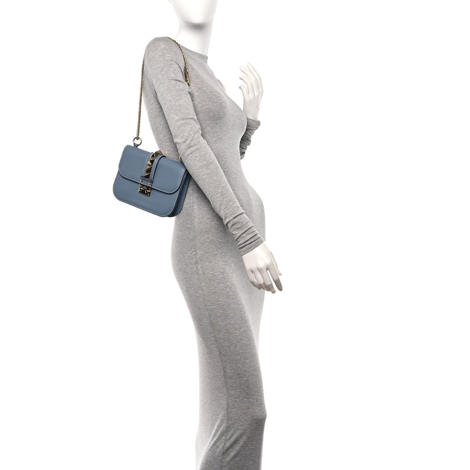 Valentino Garavani Vitello Small Glam Lock Rockstud Flap Gray 2 of 9