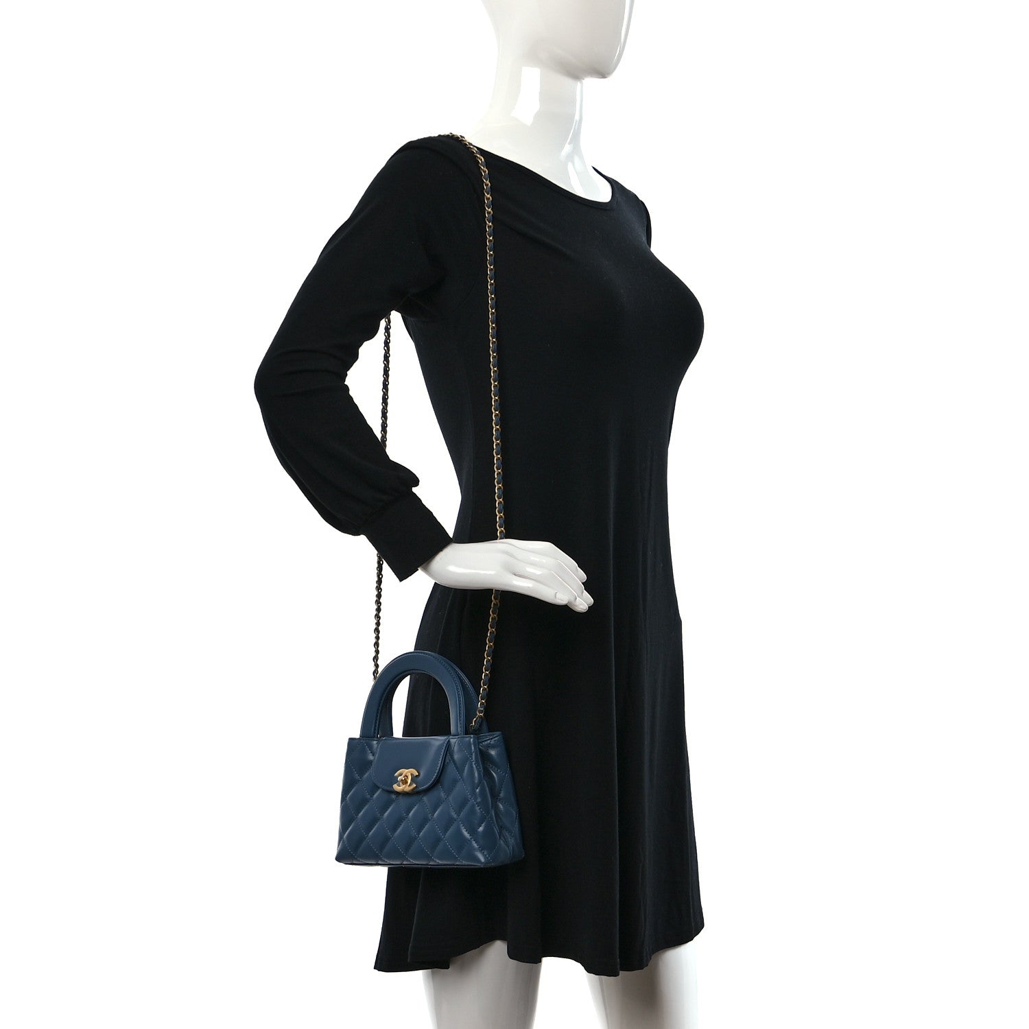 Chanel Shiny Aged Calfskin Quilted Nano Kelly Shopper Dark Blue 2 of 11