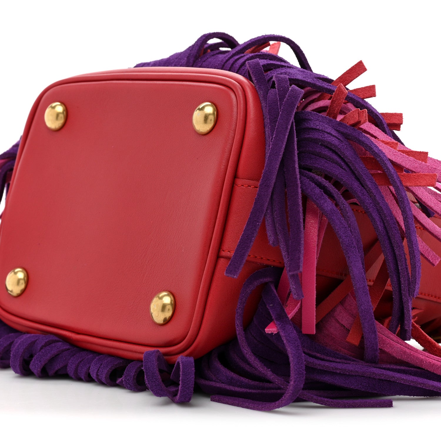 Saint Laurent Calfskin Tri-Color Small Emmanuelle Fringe Bucket Bag Red 8 of 9