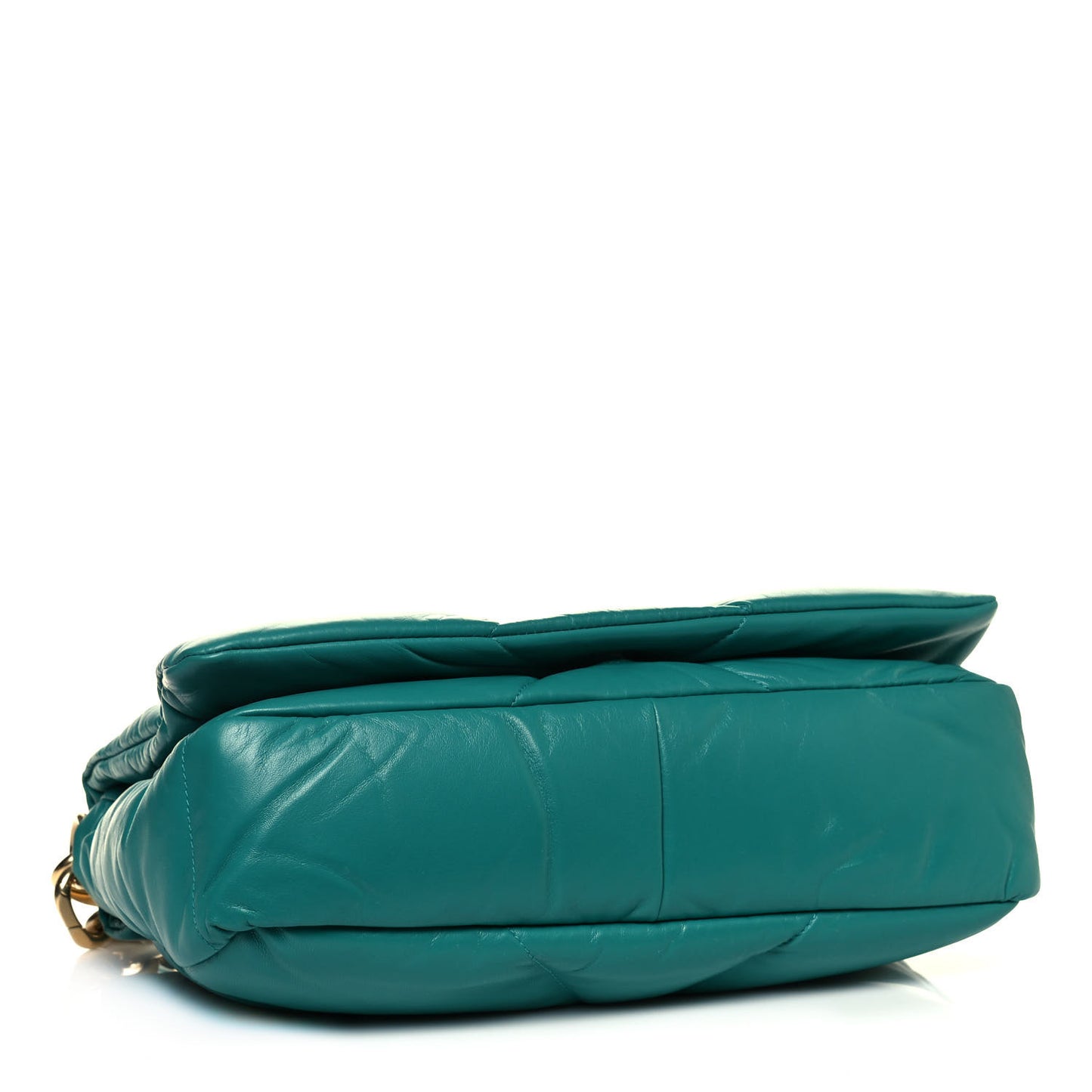 Nappa Soft Padded Logo Embossed Triangle Quilted Shoulder Bag Pavone