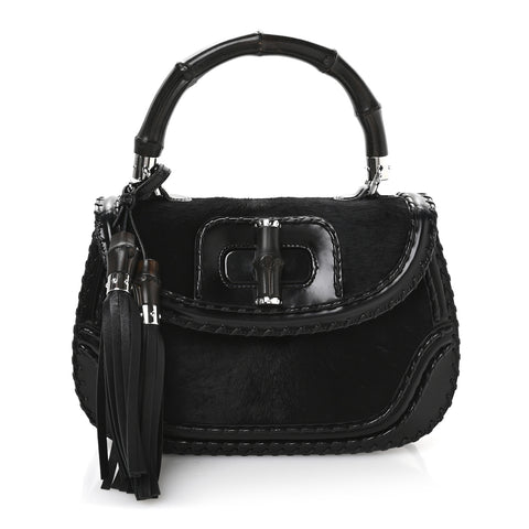 Pony Hair New Bamboo Medium Top Handle Bag Black