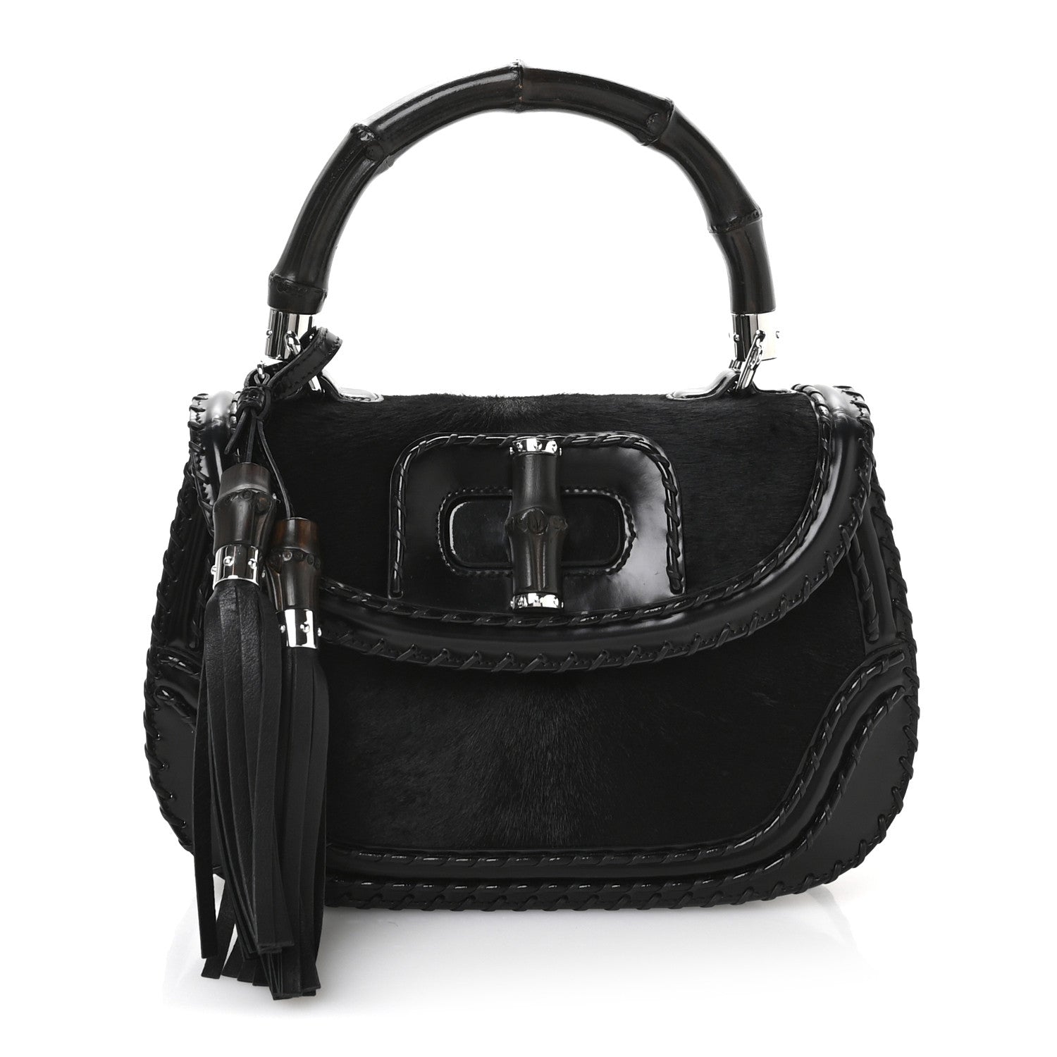 Gucci Pony Hair New Bamboo Medium Top Handle Bag Black 1 of 11