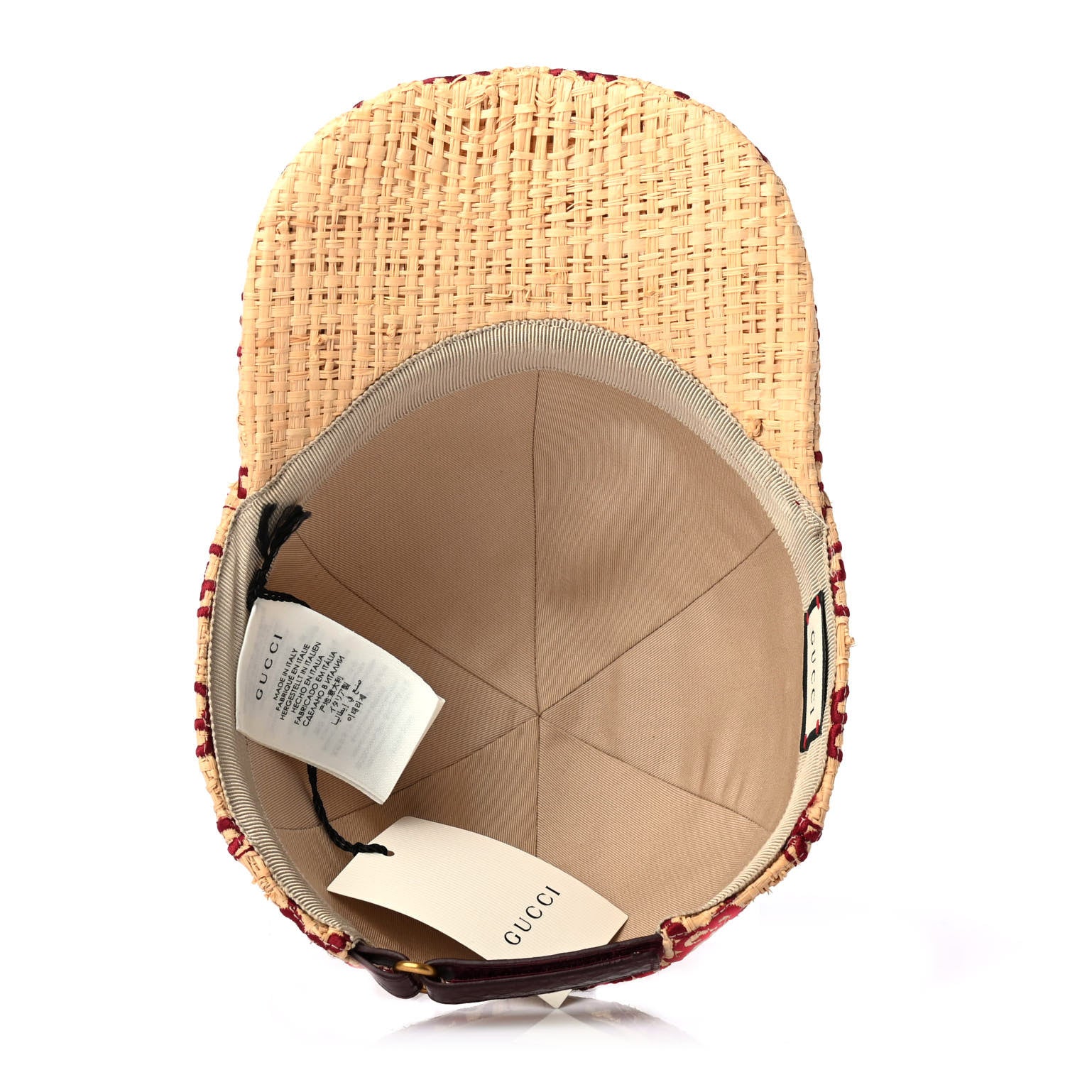 Gucci Raffia GG Monogram Elaphe Embroidered Aisha Baseball Hat M Ivory Bordeaux 4 of 4