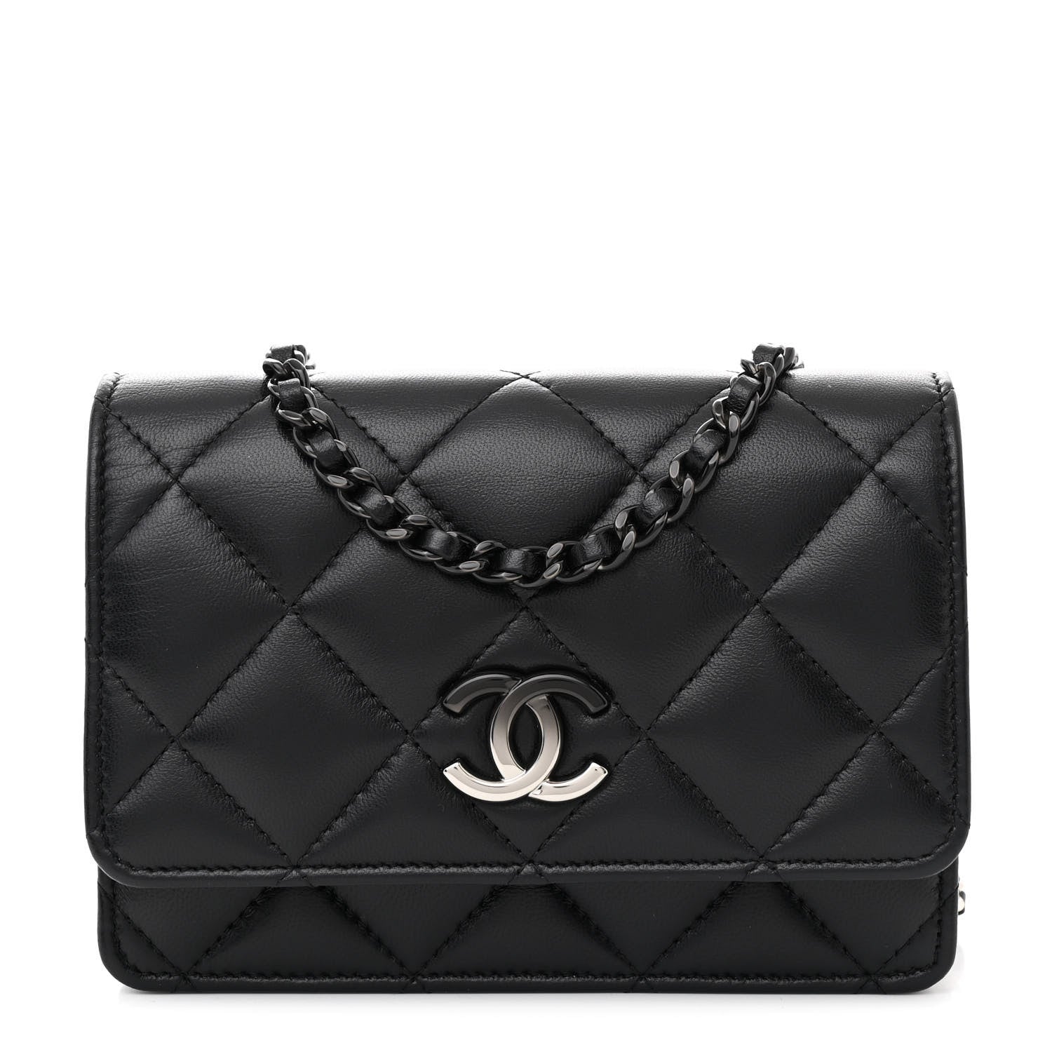 Chanel Lambskin Quilted CC Clutch on Chain WOC Black 1 of 12