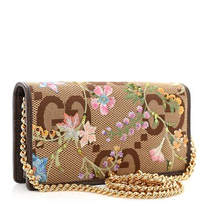 Gucci Monogram Jumbo GG Textured Dollar Calfskin Embroidered Horsebit 1955 Wallet On Chain Camel Ebony New Acero Multicolor 3 of 11