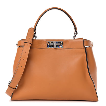 Fendi Vitello Seta Shiny Nappa Plexiglass Granite Medium Peekaboo Iconic Satchel Ginger Latte 3 of 14