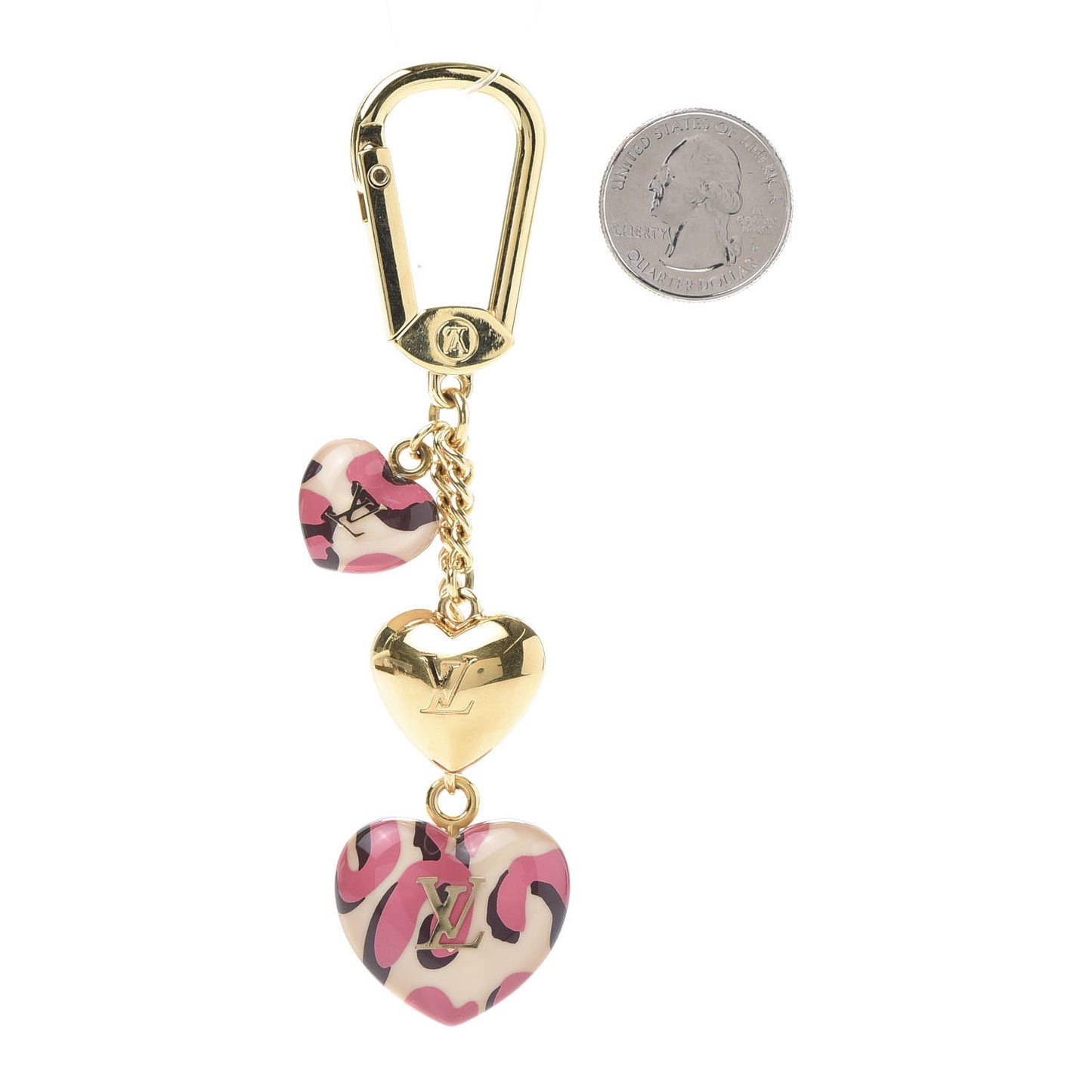 Leopard Heart Bag Charm Key Holder Blanc Corail