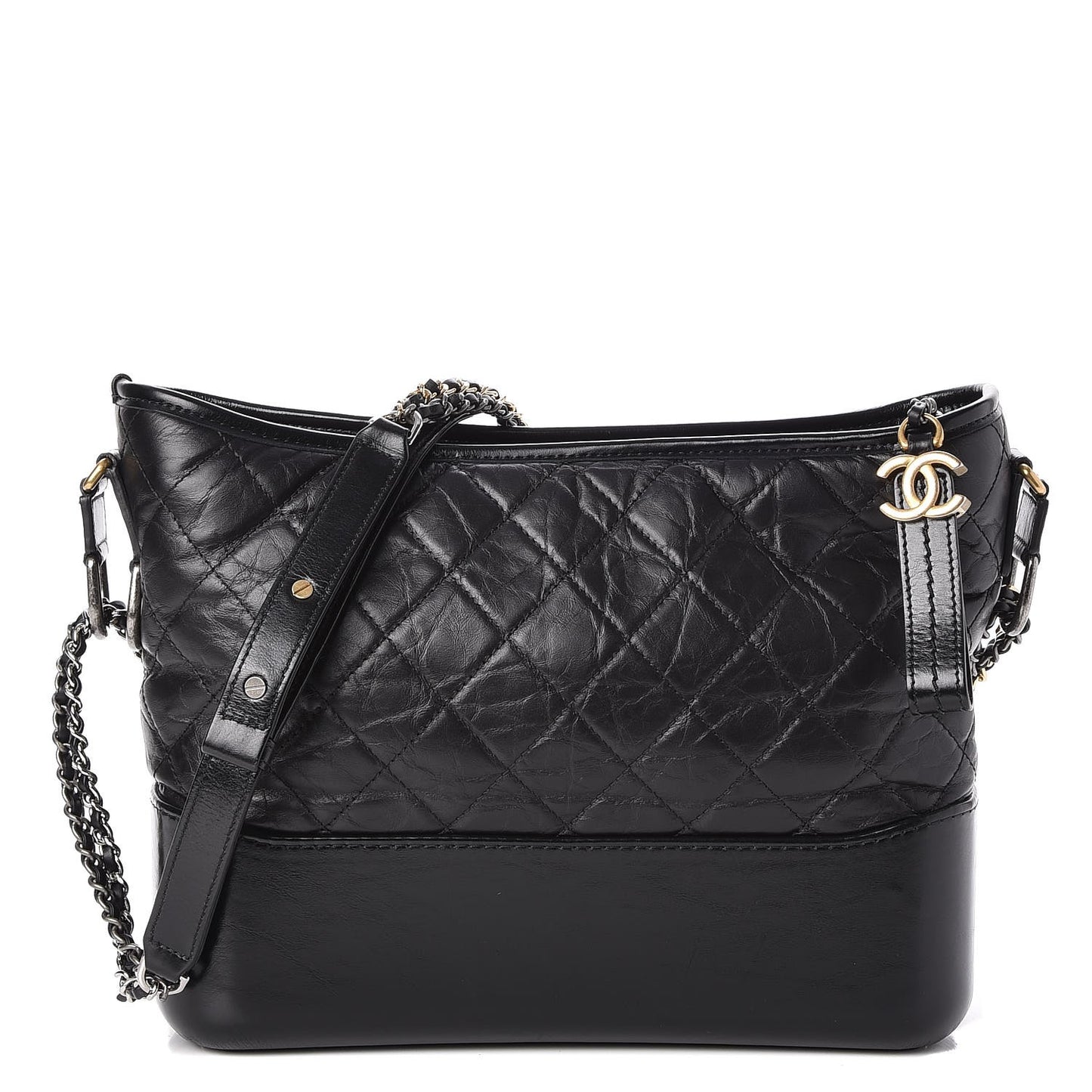 Aged Calfskin Quilted Medium Gabrielle Hobo Black