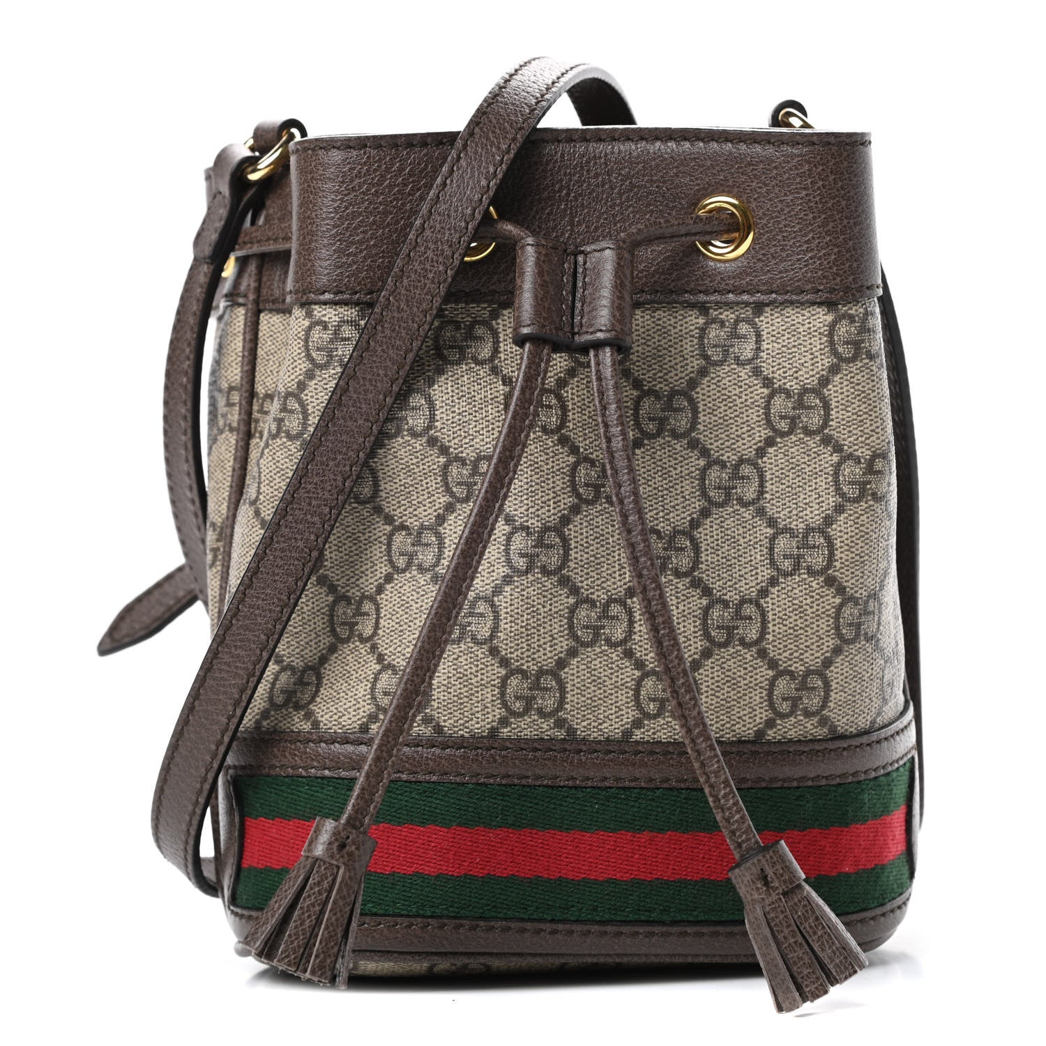 Gucci GG Supreme Monogram Web Mini Ophidia Bucket Bag Brown 1 of 12