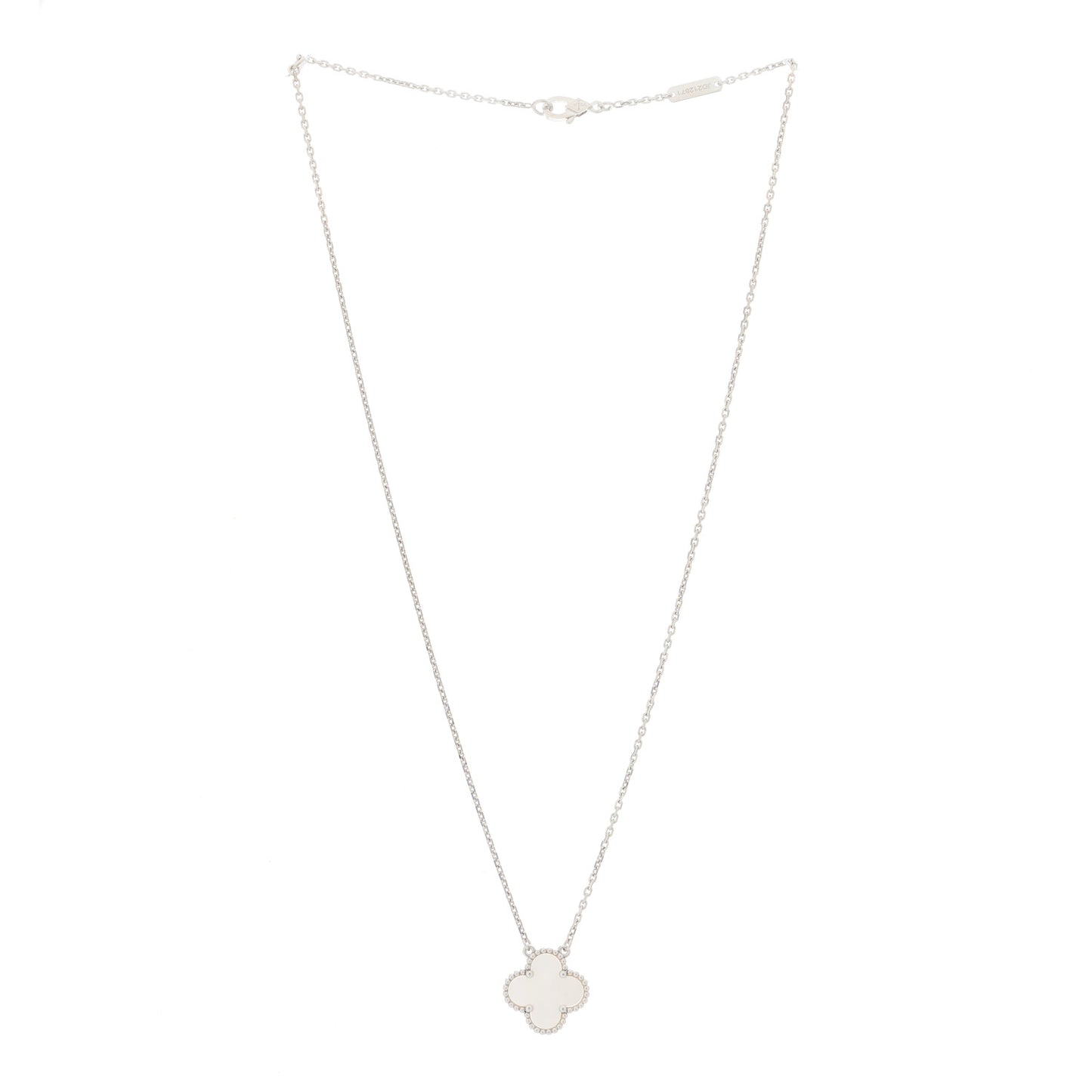 18K White Gold Mother of Pearl Vintage Alhambra Pendant Necklace