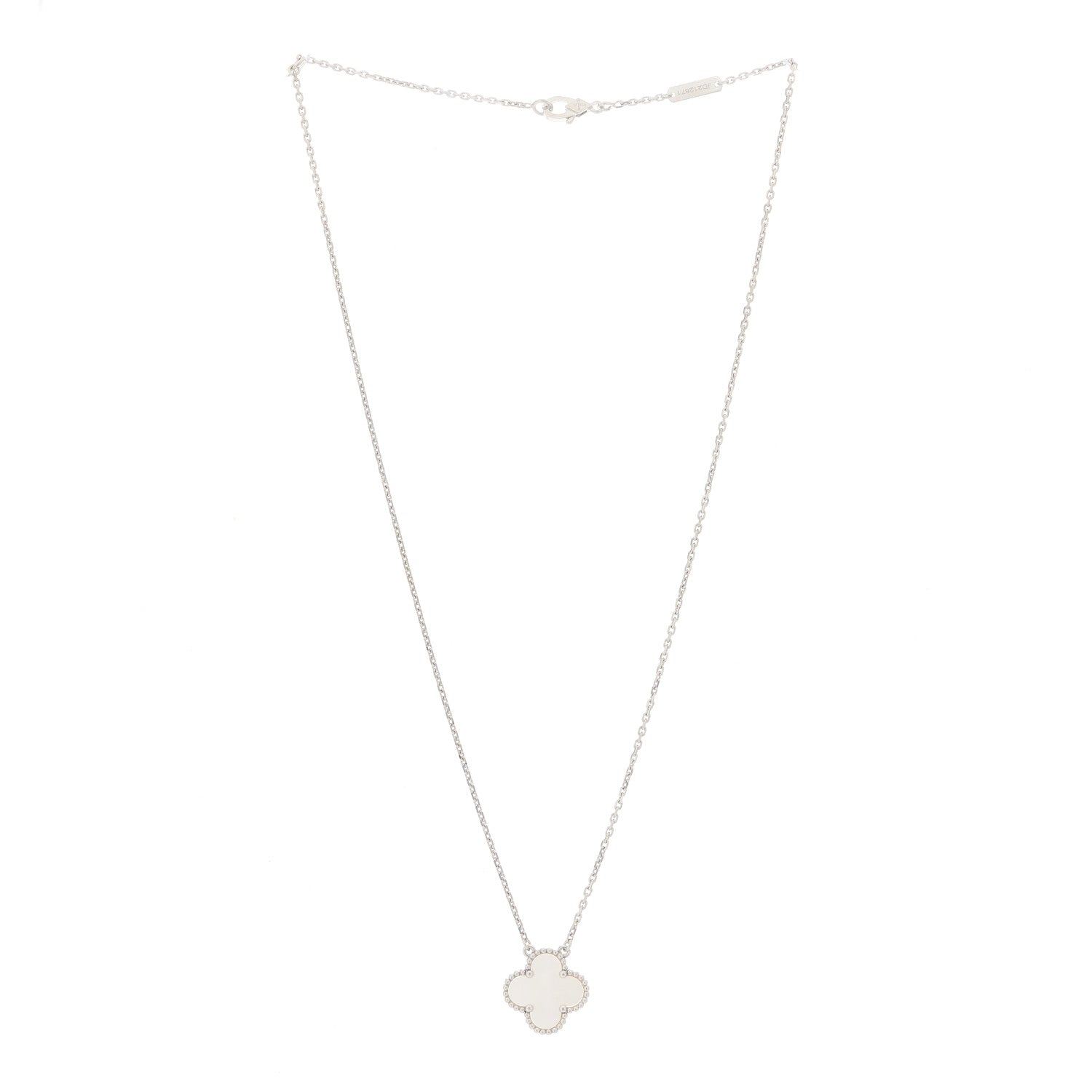 Van Cleef & Arpels 18K White Gold Mother of Pearl Vintage Alhambra Pendant Necklace 2 of 5
