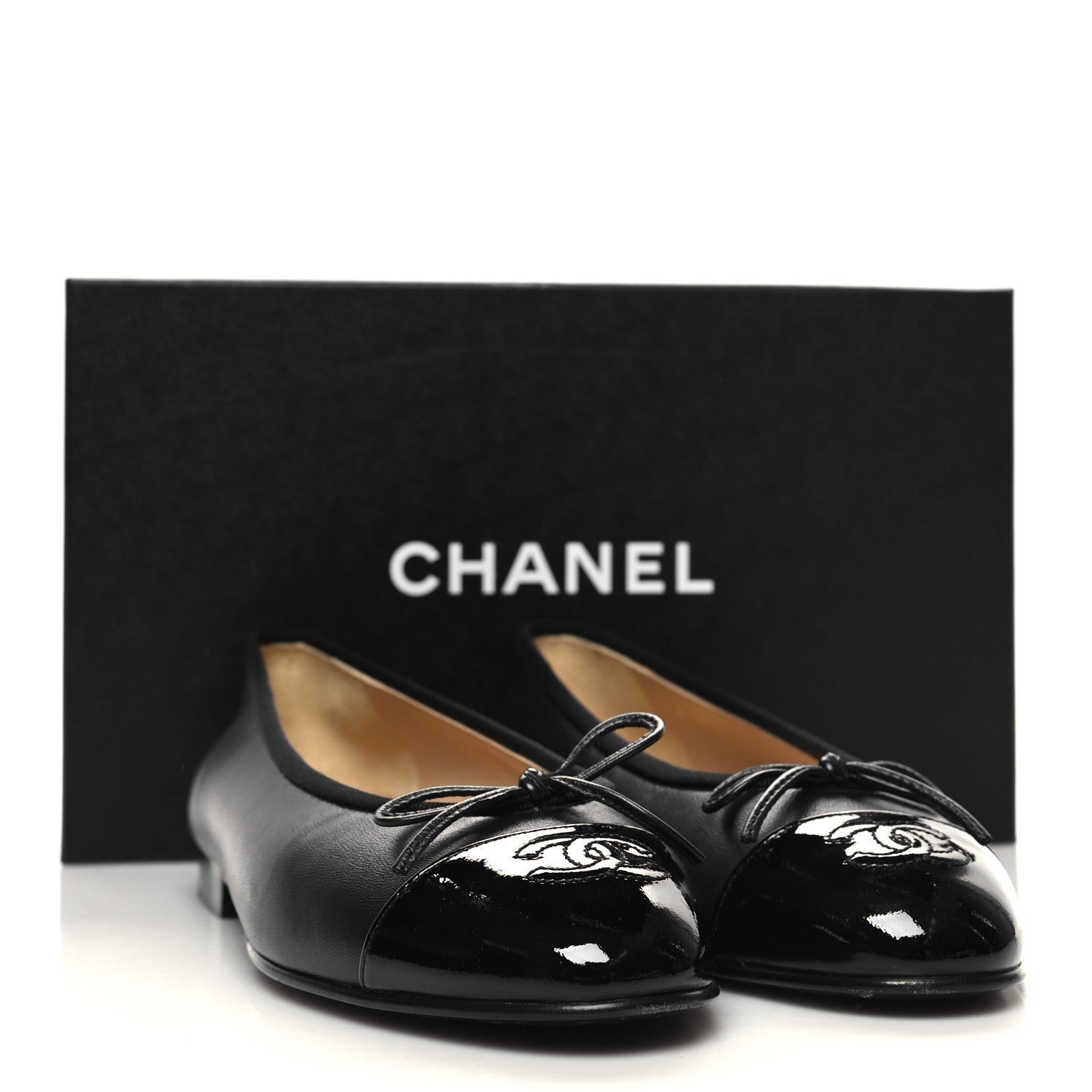 Chanel Lambskin Patent CC Cap Toe Ballerina Flats 37.5 Black 9 of 9