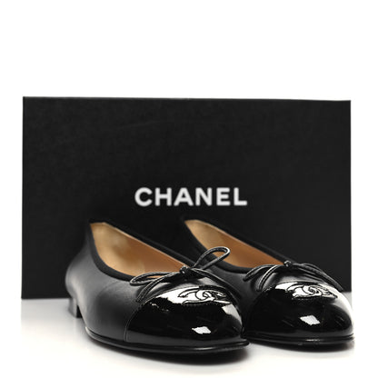 Chanel Lambskin Patent CC Cap Toe Ballerina Flats 37.5 Black 9 of 9