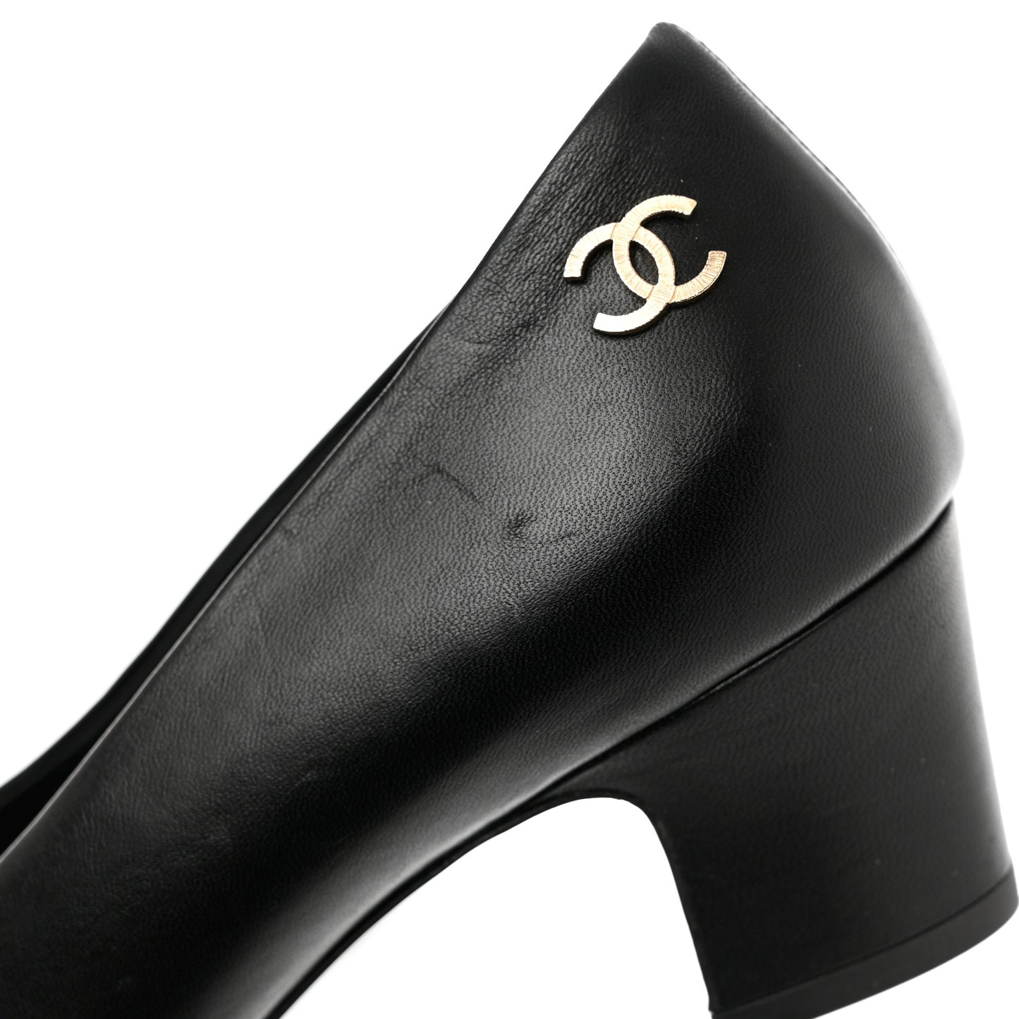 Lambskin Patent Calfskin Cap Toe CC Pumps 38 Black