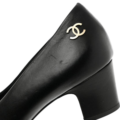 Chanel Lambskin Patent Calfskin Cap Toe CC Pumps 38 Black 12 of 14