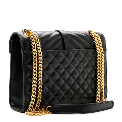 Saint Laurent Lambskin Mixed Matelasse Triquilt Medium Monogram Satchel Black 2 of 8