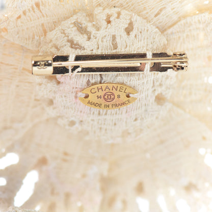 Chanel Tweed Crochet Camellia Brooch Ivory 4 of 4