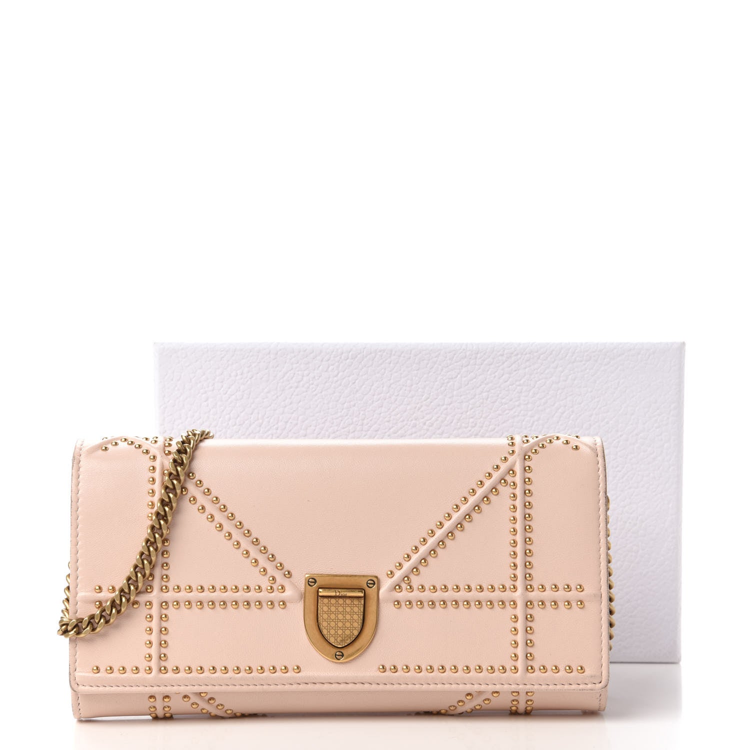 Christian Dior Calfskin Studded Diorama Croisiere Chain Wallet Nude 11 of 11