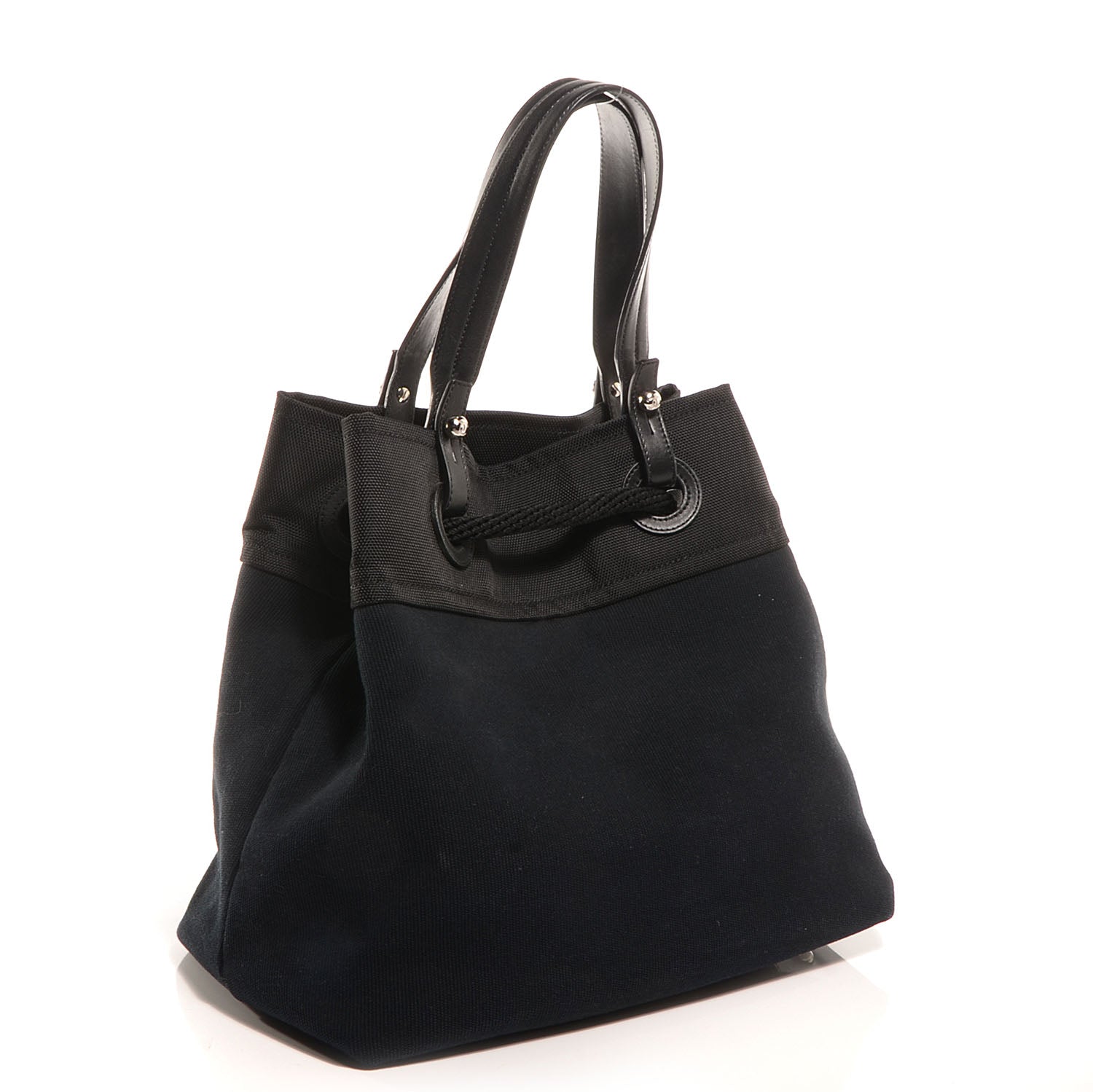 Chanel Canvas Drawstring Paris Biarritz CC Cabas Black 3 of 7