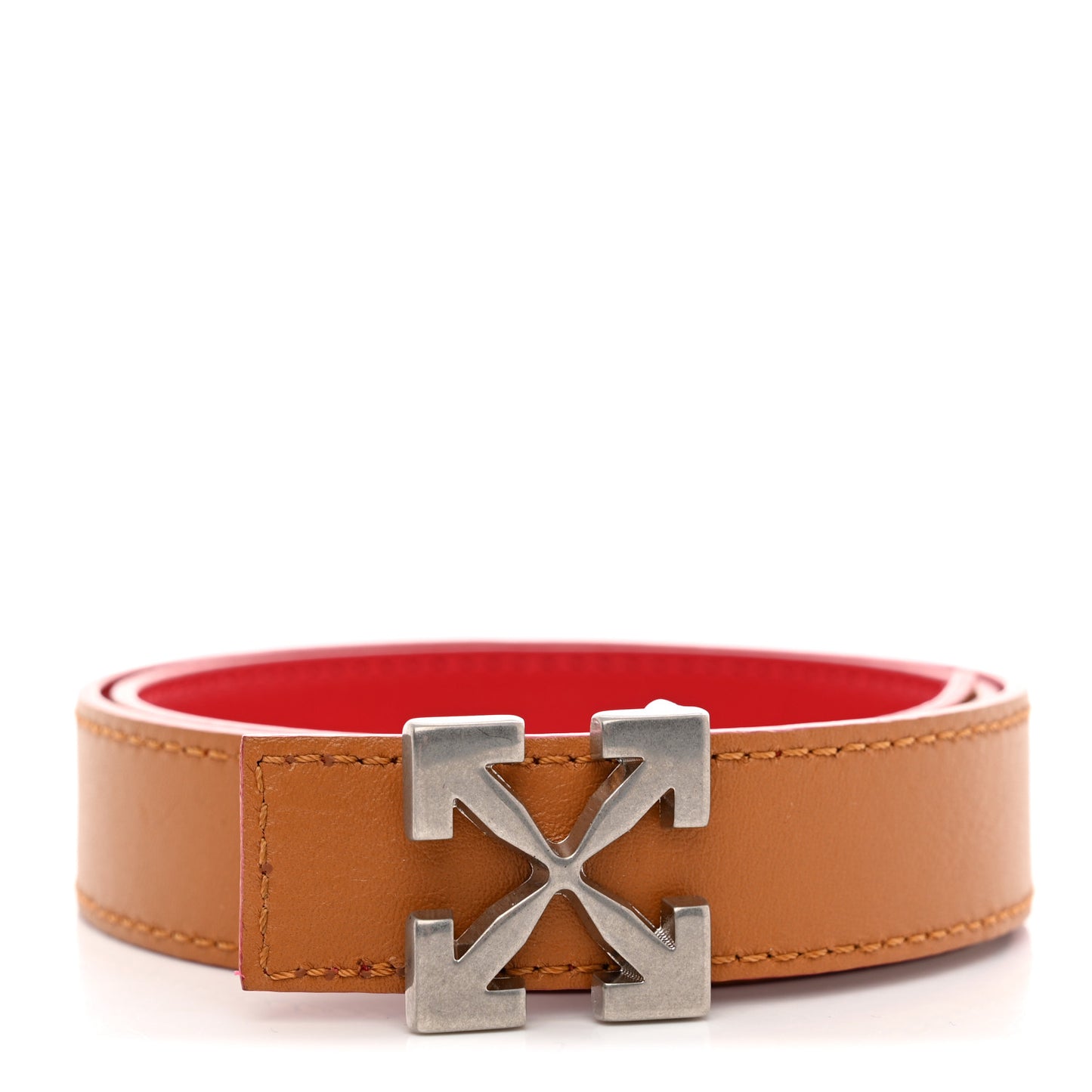 Calfskin Reversible Arrow Belt Tan Red