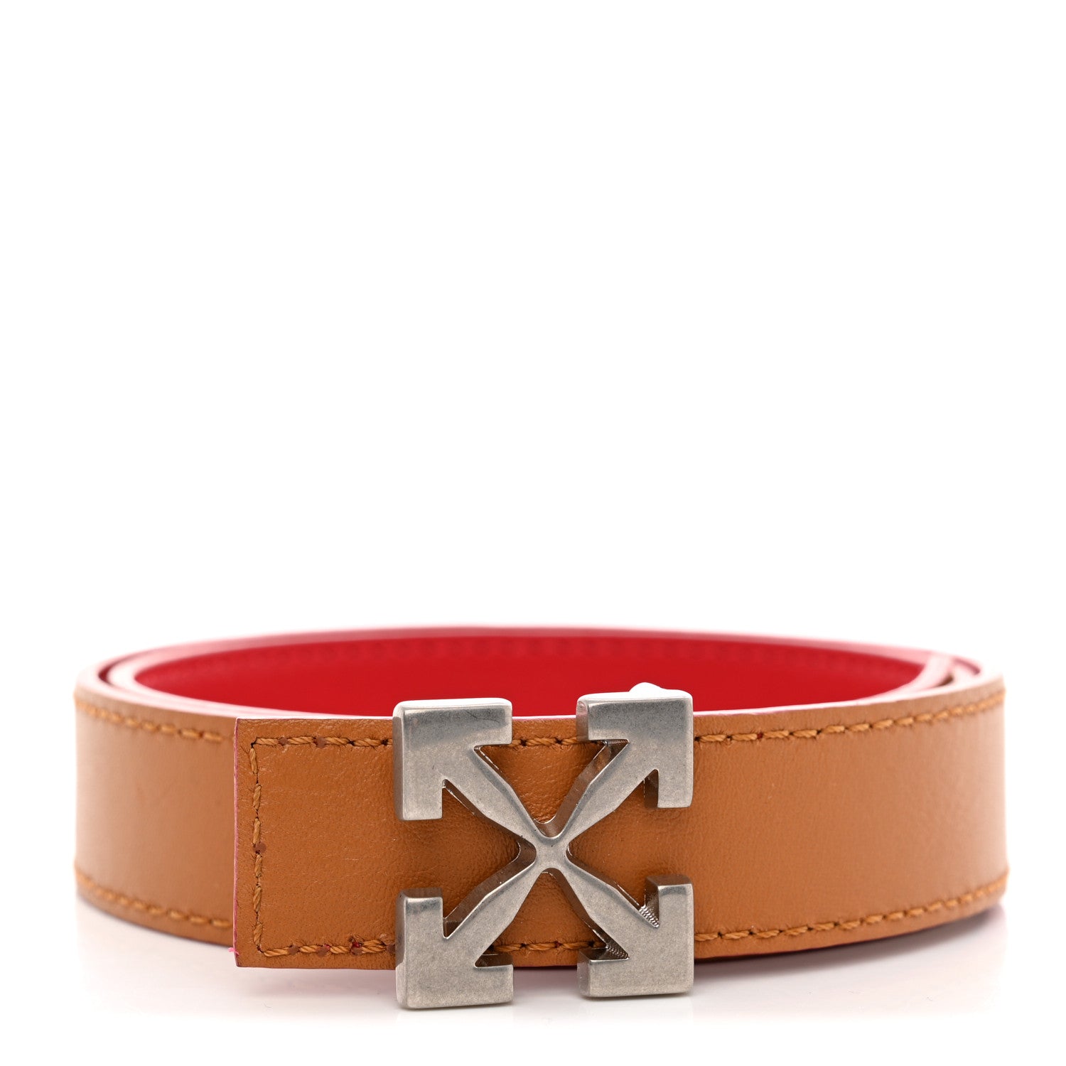 Off-White Calfskin Reversible Arrow Belt Tan Red 1 of 4