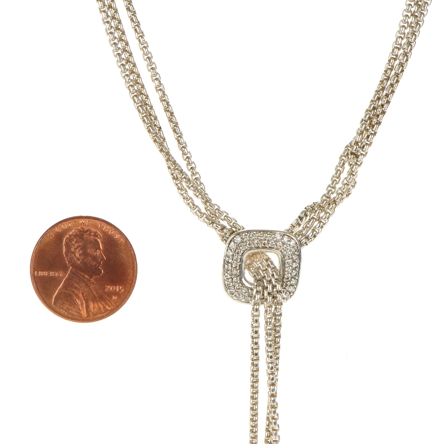 David Yurman Sterling Silver Diamond 14mm Waterfall Lariat Necklace 3 of 4
