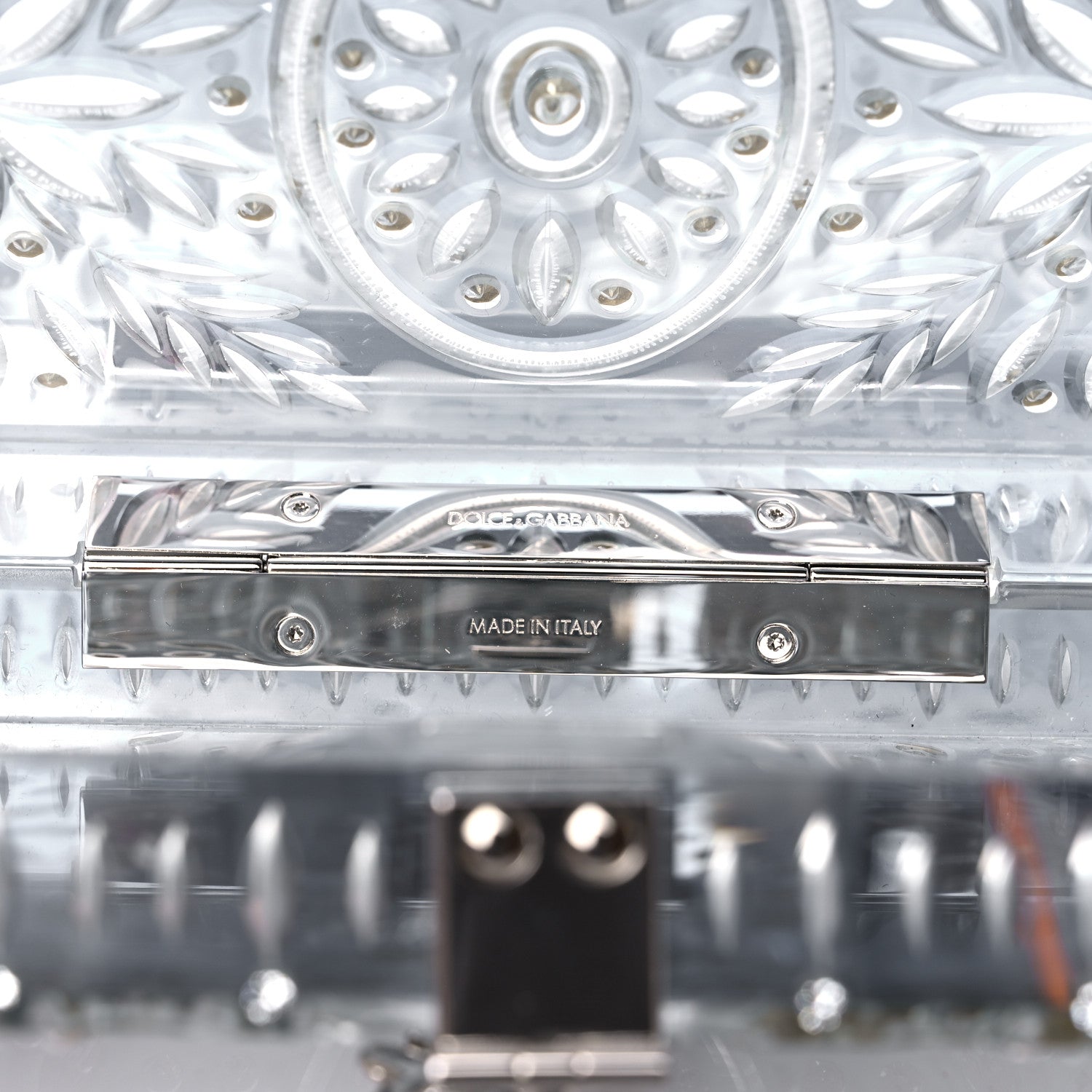 Dolce & Gabbana Crystal Embellished Plexiglass Dolce Box Clutch Silver 6 of 10