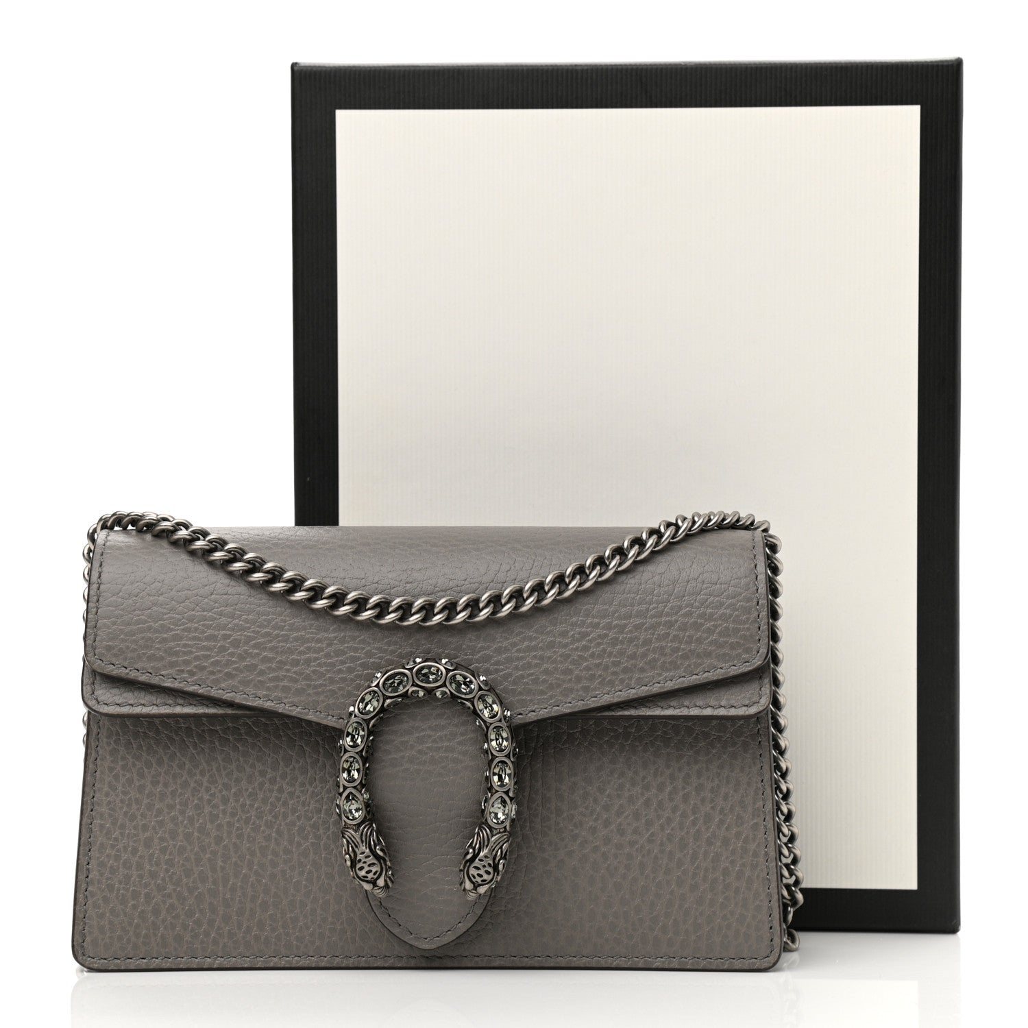 Gucci Dollar Calfskin Crystal Super Mini Dionysus Shoulder Bag Dusty Grey Black Diamond 10 of 10
