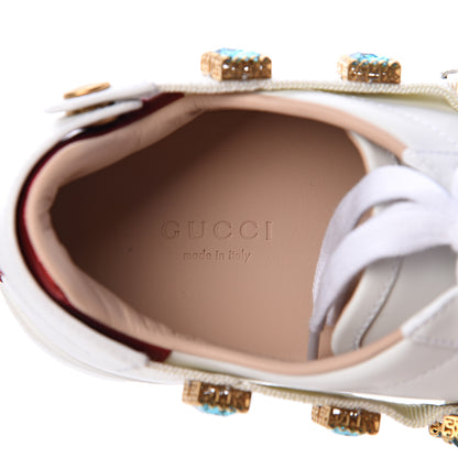 Gucci Calfskin Removable Crystals Bee Embroidered Womens Ace Platform Sneakers 39 White 7 of 8
