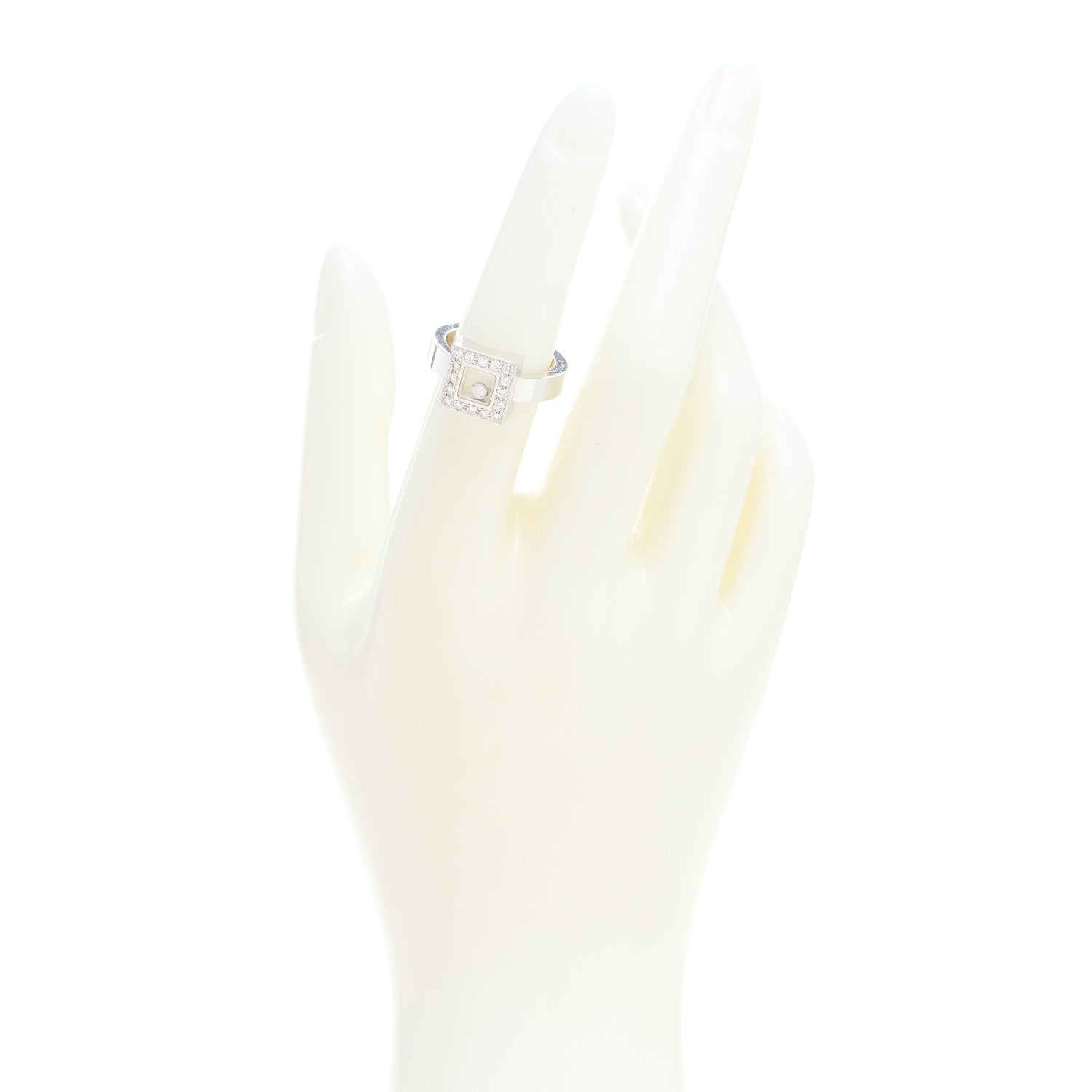 Chopard 18K White Gold Diamond Happy Diamond Square Pave Ring 53 6.25 2 of 4