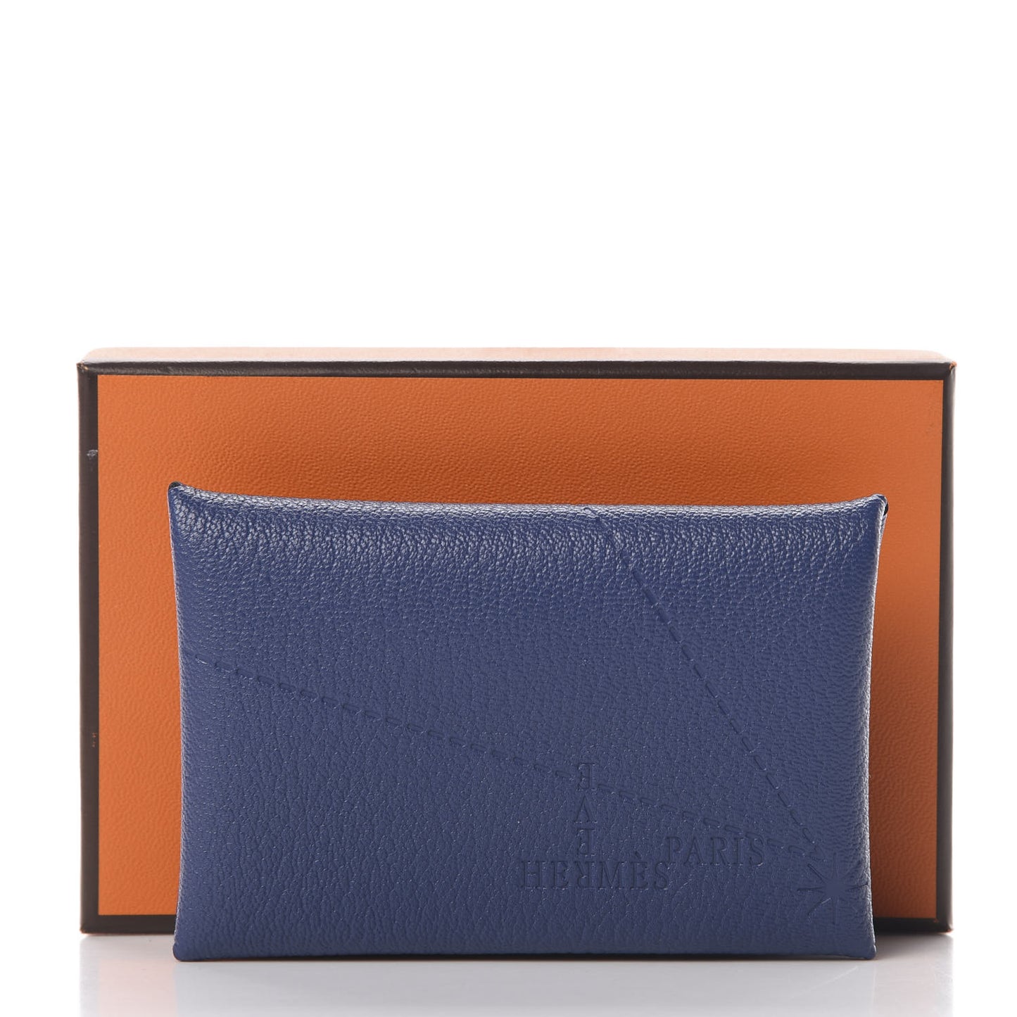 Chevre Mysore Embossed Calvi Card Case Bleu Brighton