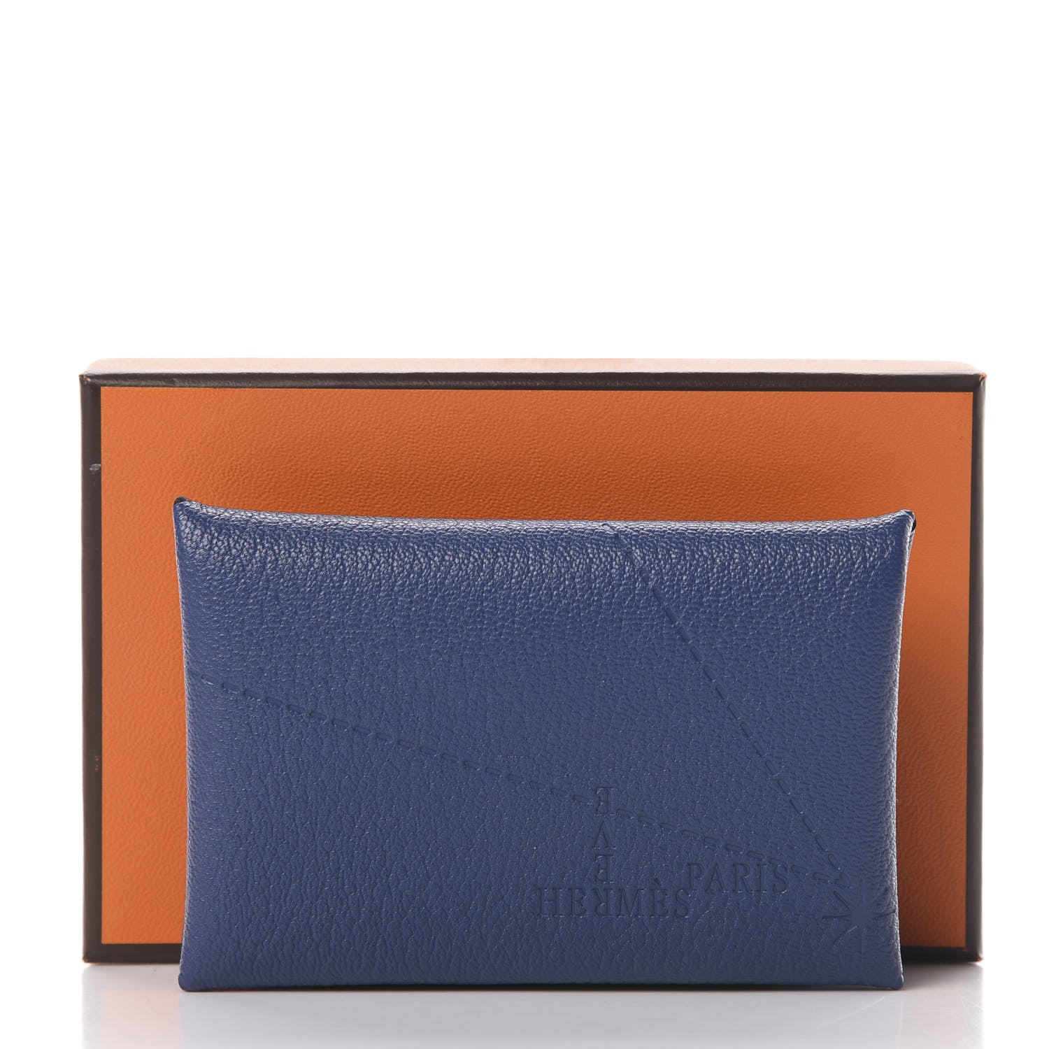 Hermes Chevre Mysore Embossed Calvi Card Case Bleu Brighton 8 of 8