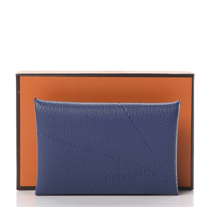 Hermes Chevre Mysore Embossed Calvi Card Case Bleu Brighton 8 of 8