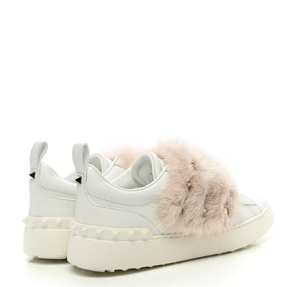 Valentino Garavani Calfskin Mink Fur Sneakers 38.5 White Rosa 4 of 11