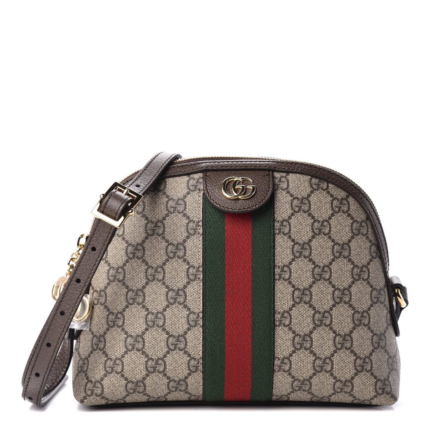 GG Supreme Monogram Textured Dollar Calfskin Web Small Ophidia Dome Shoulder Bag Beige Ebony New Acero
