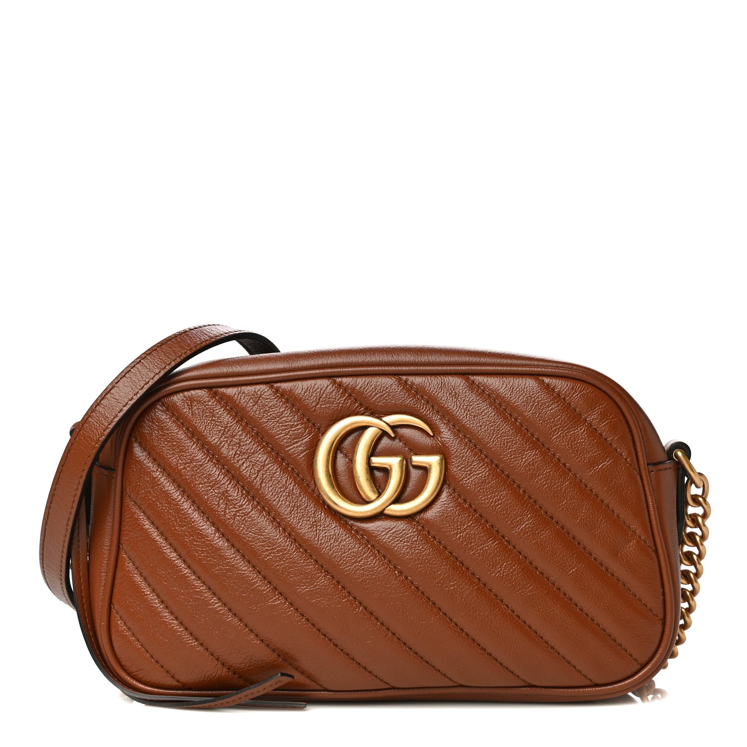 Gucci Glazed Calfskin Matelasse Diagonal Small GG Marmont Chain Shoulder Bag Cuir 1 of 19