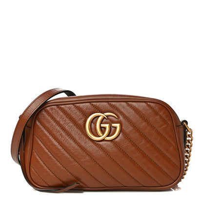 Gucci Glazed Calfskin Matelasse Diagonal Small GG Marmont Chain Shoulder Bag Cuir 1 of 19