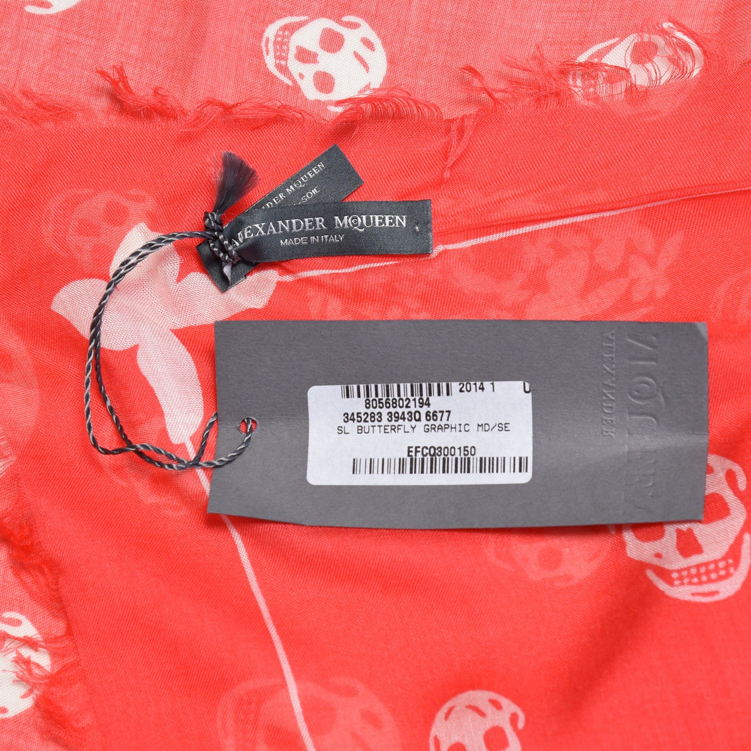 Alexander McQueen Modal Silk Butterfly Skull Scarf Coral 6 of 6