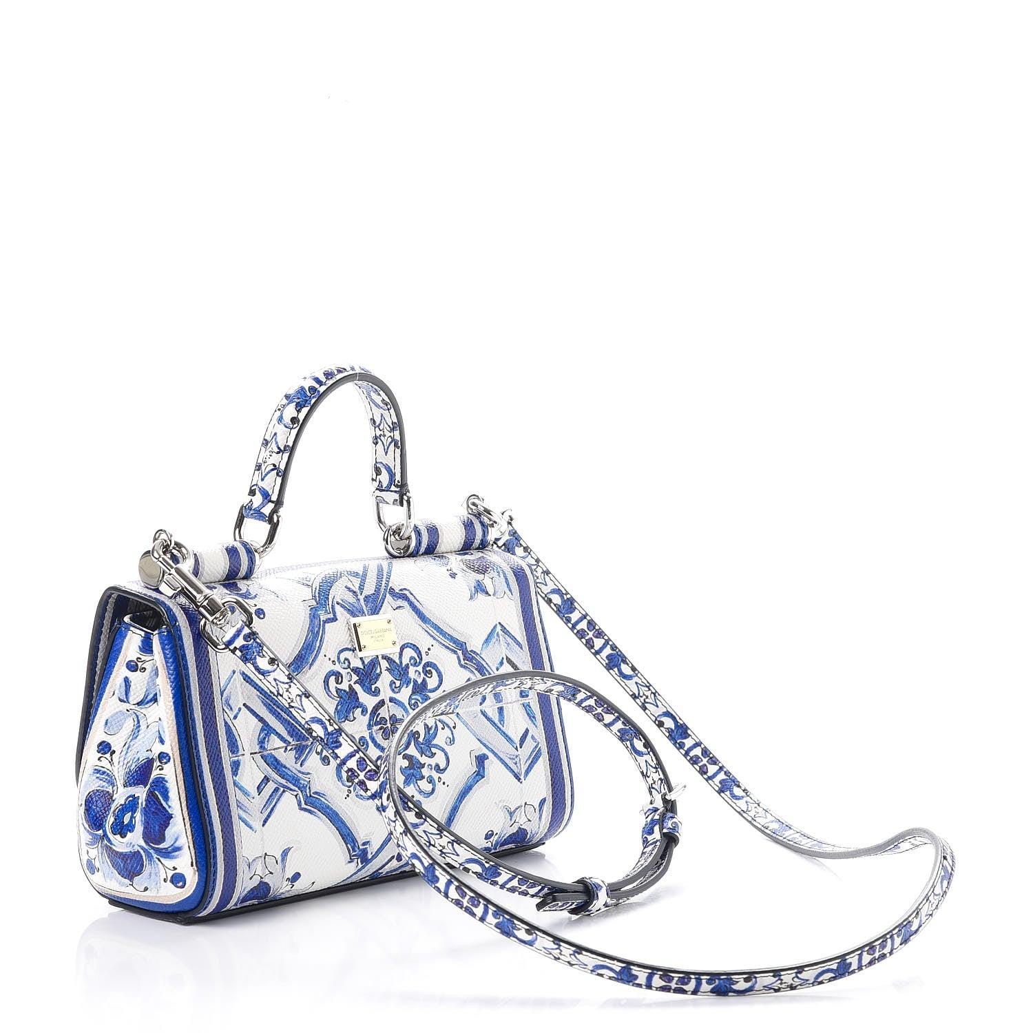 Dolce & Gabbana Dauphine Majolica Printed Micro Miss Sicily Satchel White Blue 4 of 8