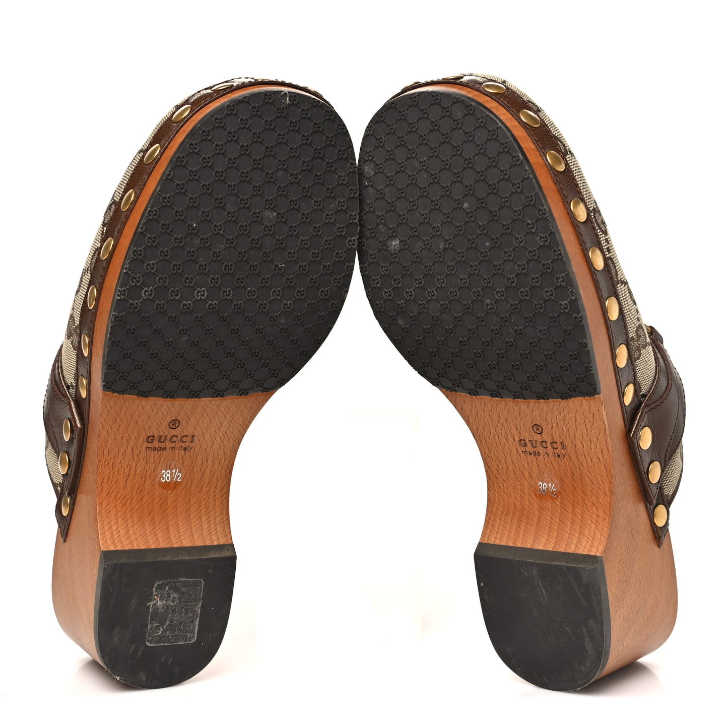 Monogram Goatskin Horsebit Clog Mules 38.5 Beige Ebony Brown Sugar
